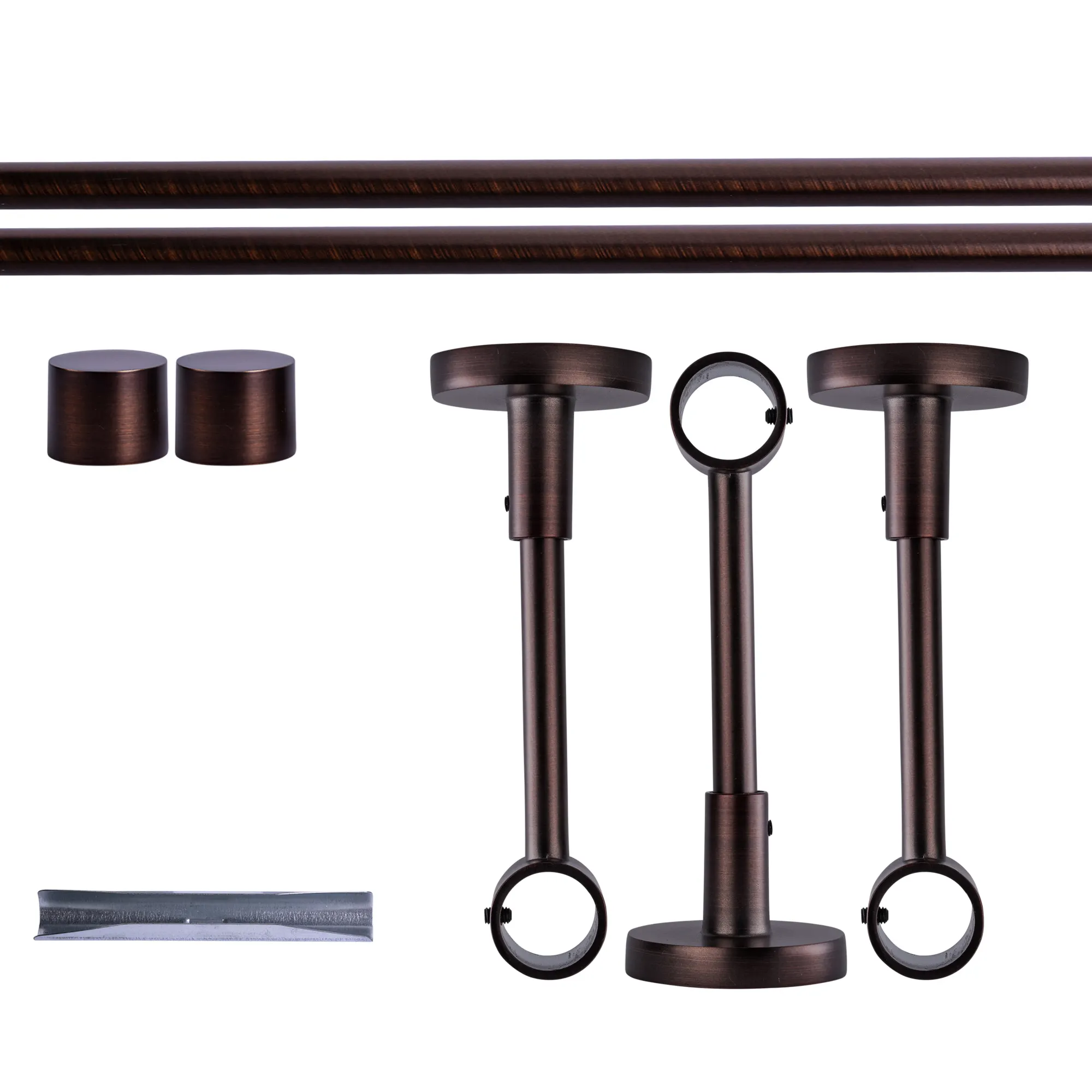 Zestaw karniszy | 1 szyna, ⌀ 19 mm, 240 cm, brązowo-czerwony + Uchwyt sufitowy, Końcówka