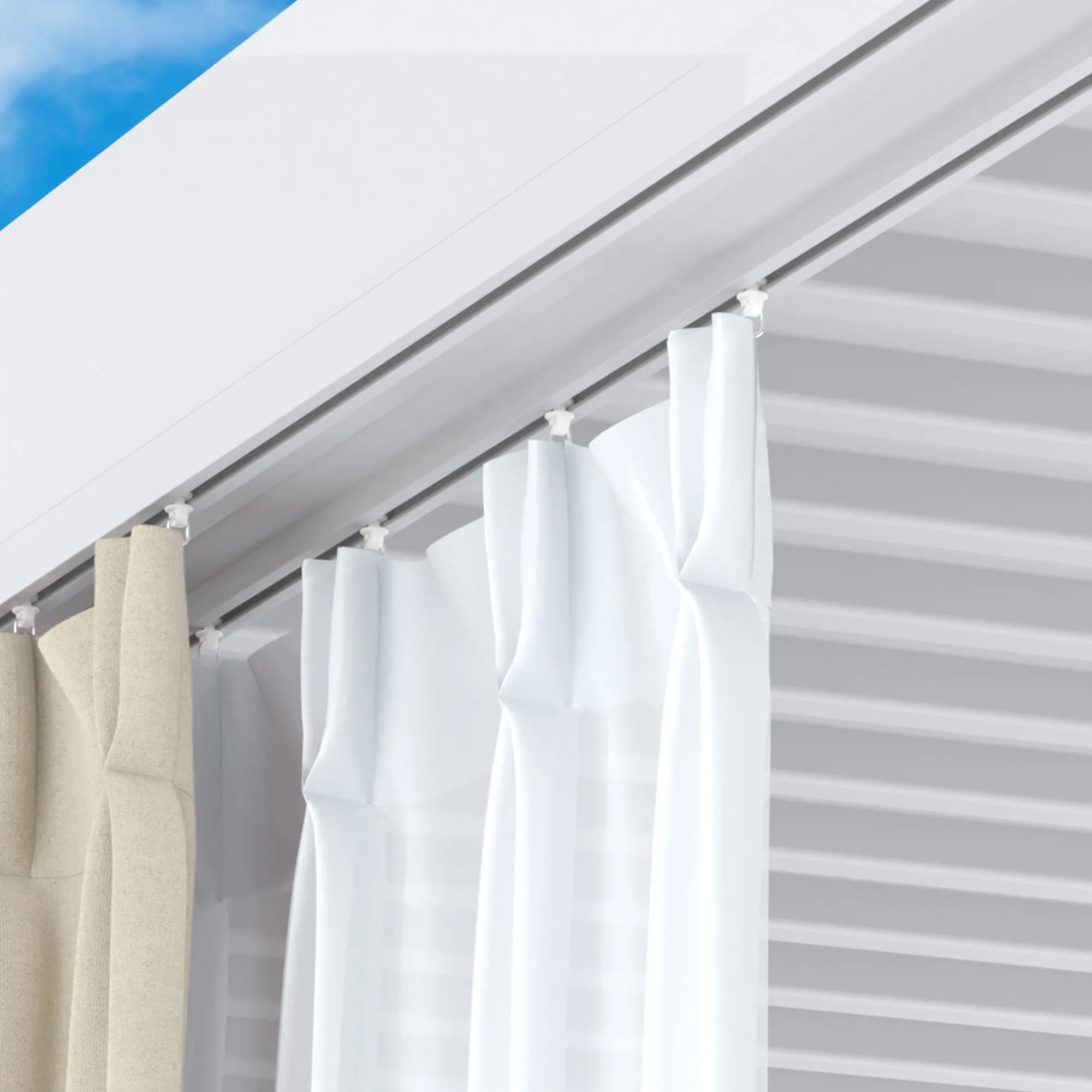 Gardinenschienenset für Pergola mit Lamellendach | 3 x 3 m, weiß