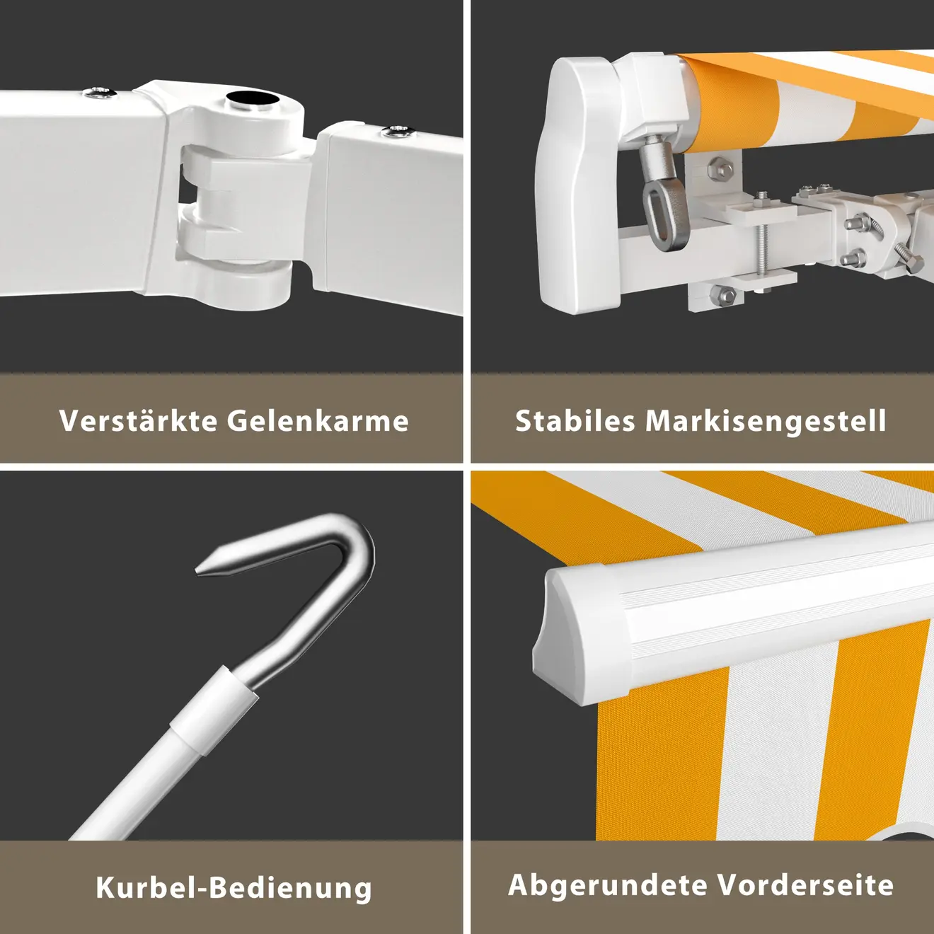Gelenkarmmarkise Basic 2000 mit verstärkten Armen und stabilem Gestell, Kurbel-Bedienung