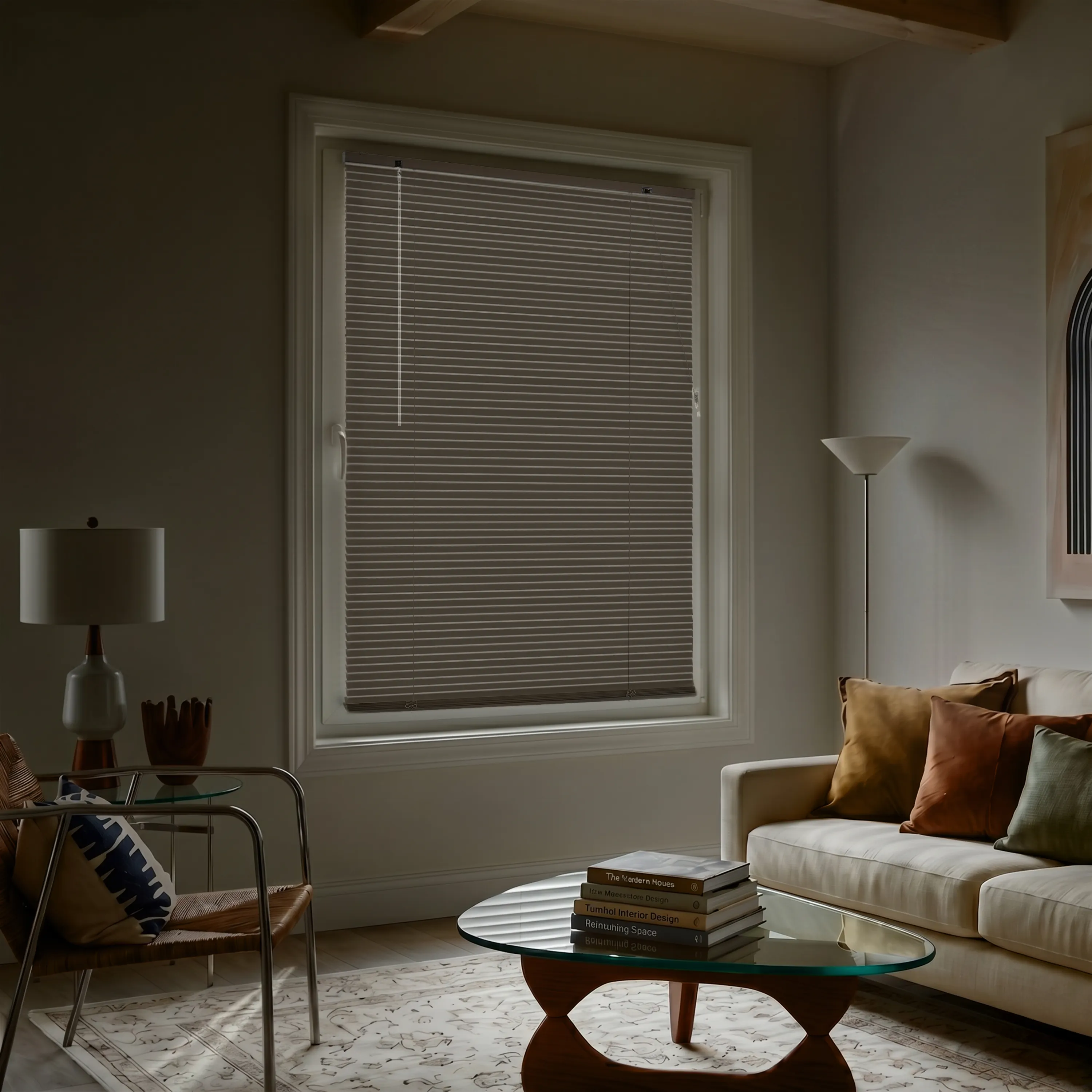 Veneziana in alluminio LightLess Prime | 25 mm, oscurante, 60 x 130 cm, bianco pepe-beige opaco