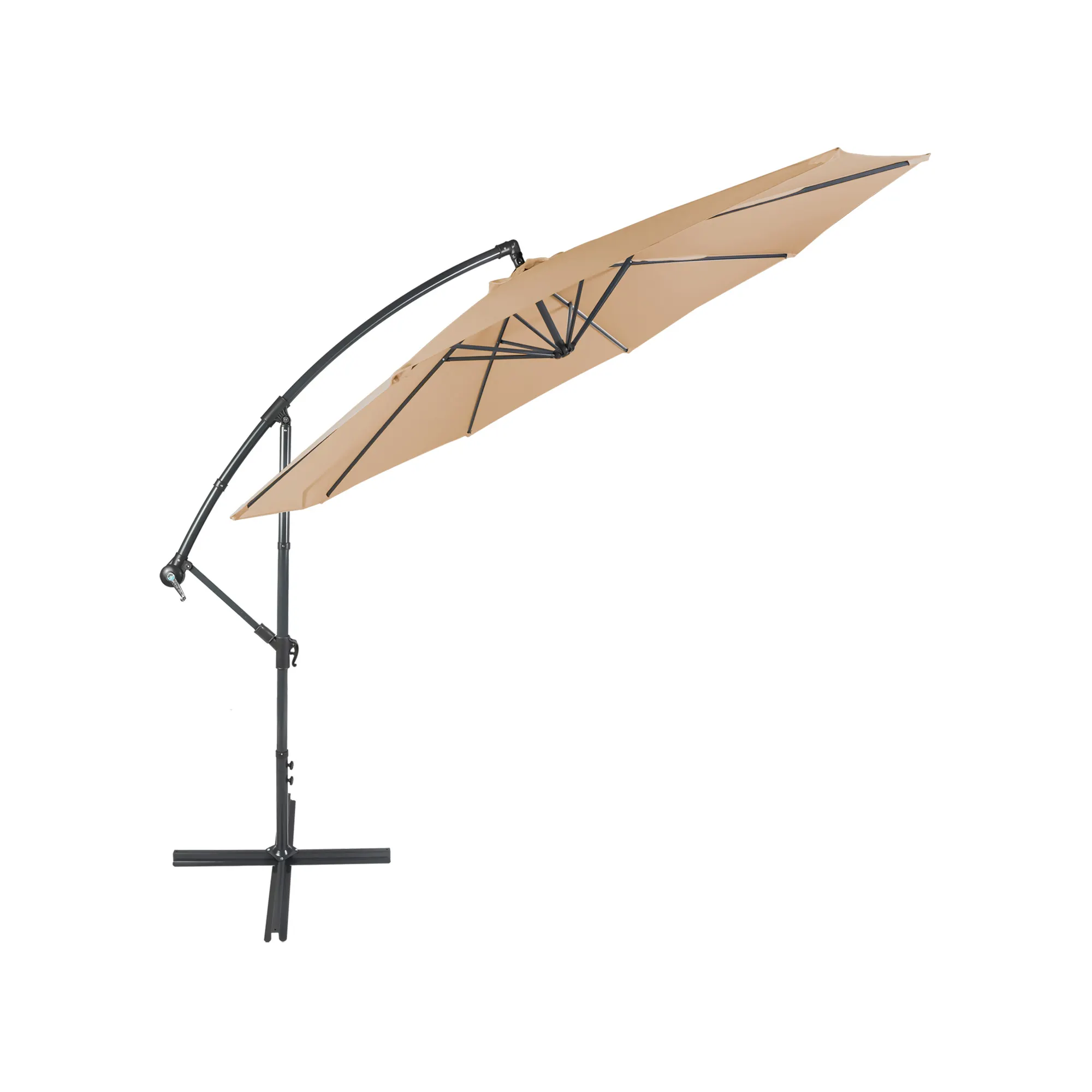 Ombrellone freestanding con struttura curva e tetto regolabile