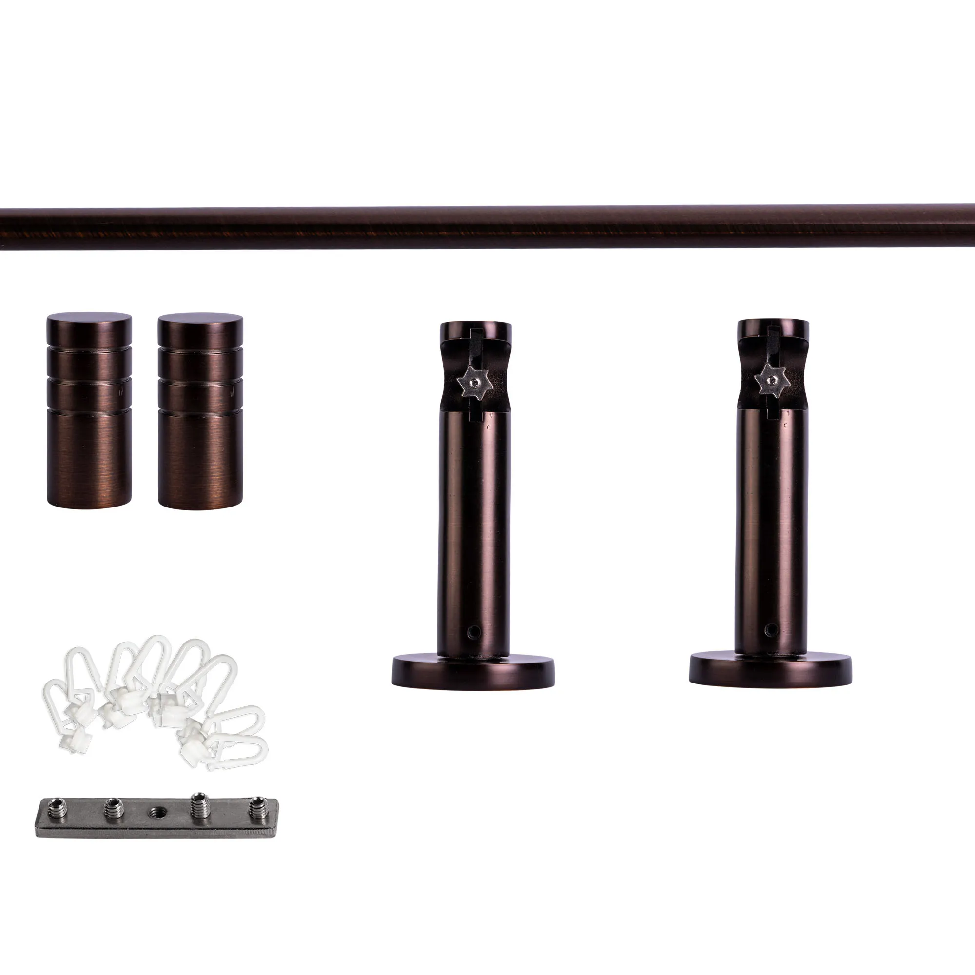 Set tringles à rideaux à rail intérieur | 1 rail, ⌀ 19 mm, 120 cm, rouge-bronze + Support mural, Embout rainuré, Glisseur