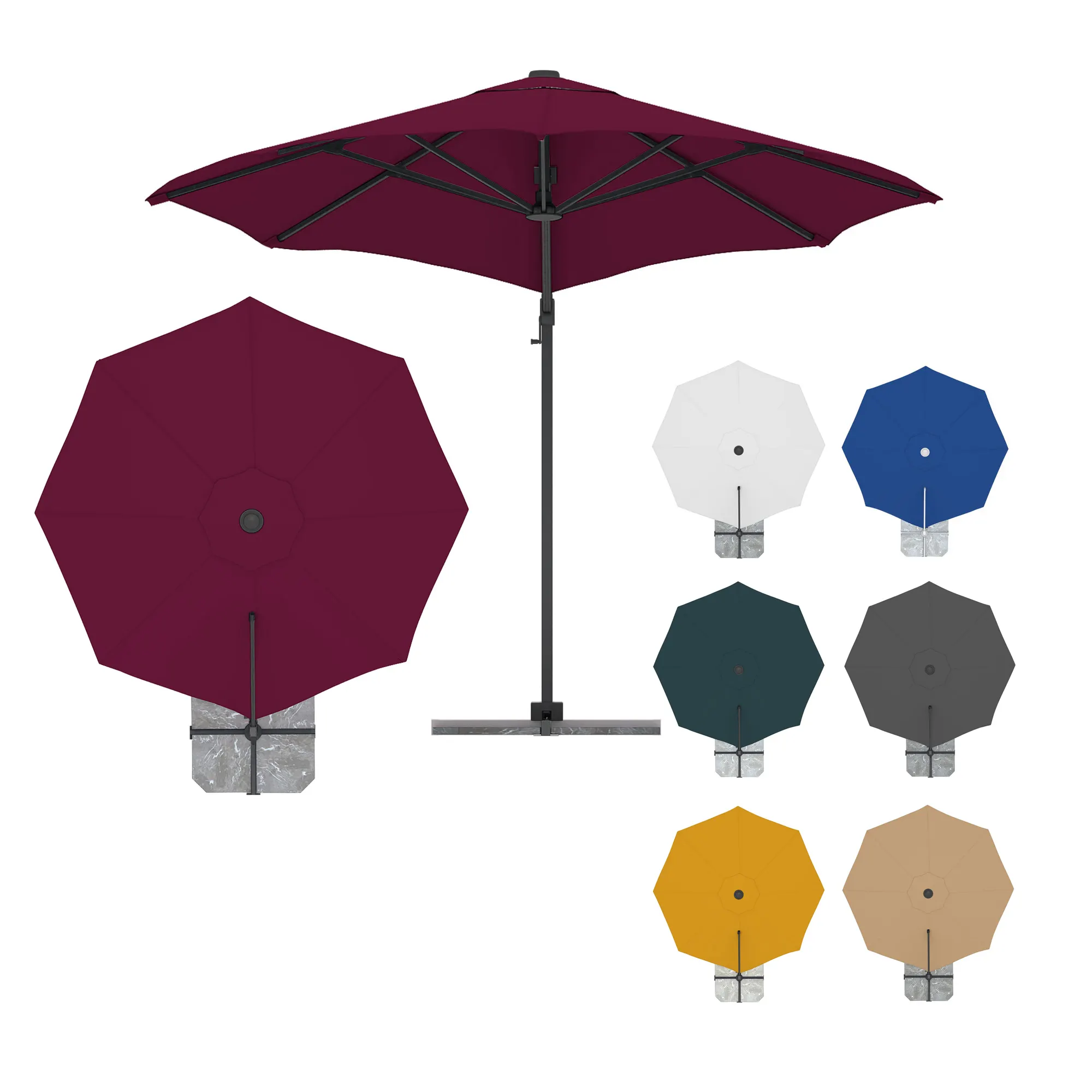 parapenda Ampelschirm | 3,5 m, rund, bordeaux | Gestell inkl. Standkreuz, anthrazit