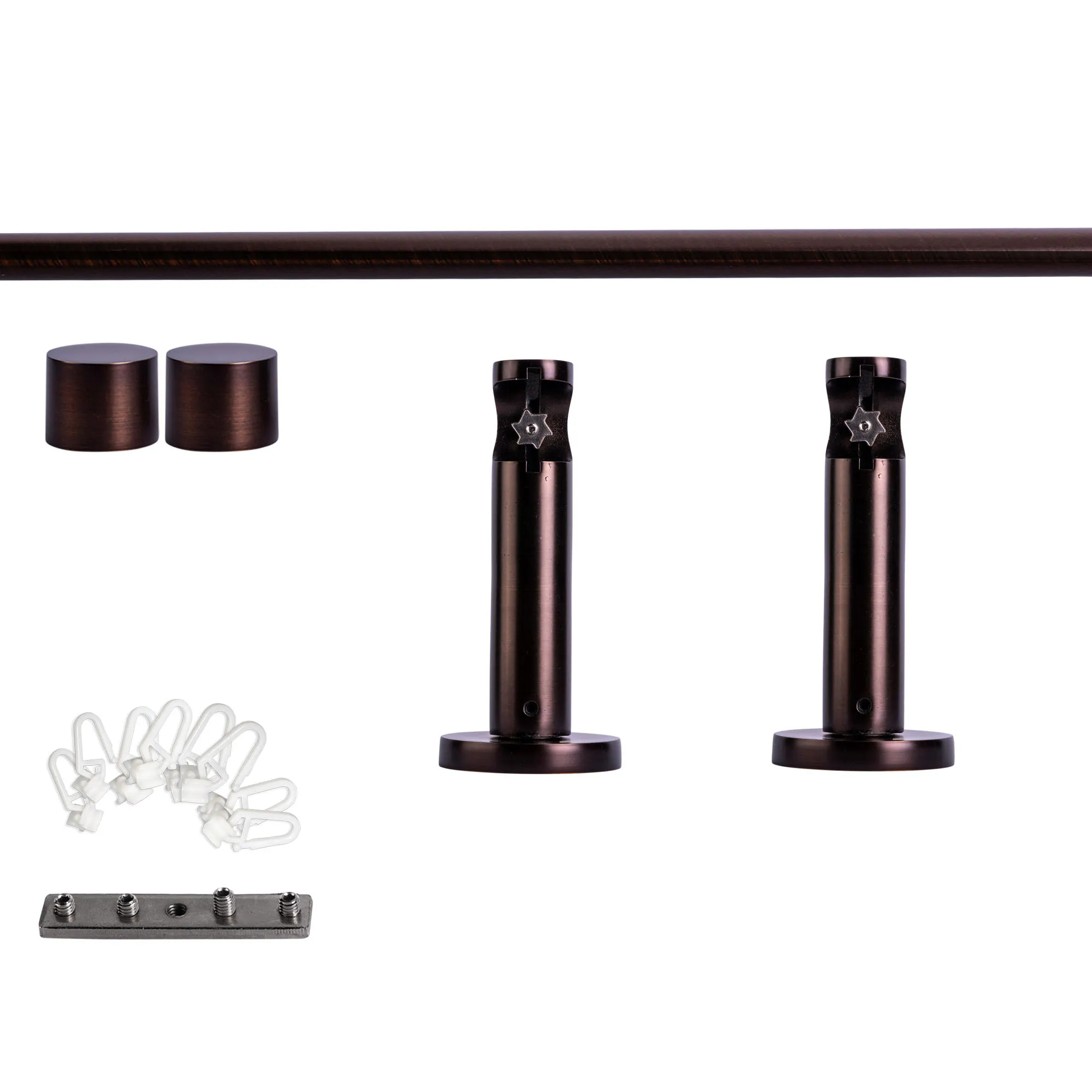 Set tringles à rideaux à rail intérieur | 1 rail, ⌀ 19 mm, 120 cm, rouge-bronze + Support mural, Embout, Glisseur