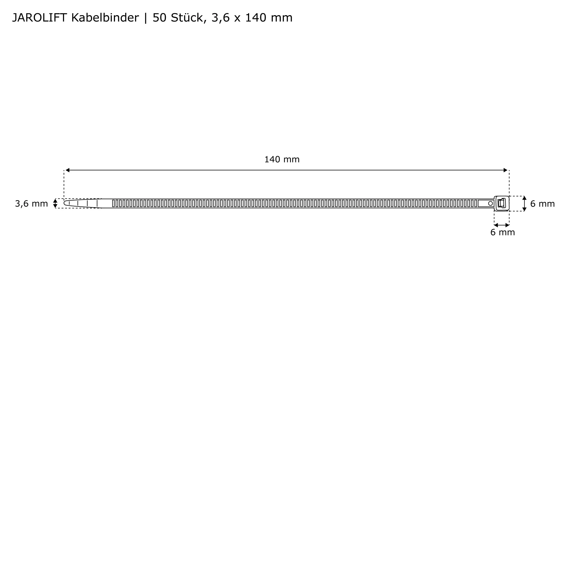 Diagramma di una fascetta con dimensioni e meccanismo di bloccaggio