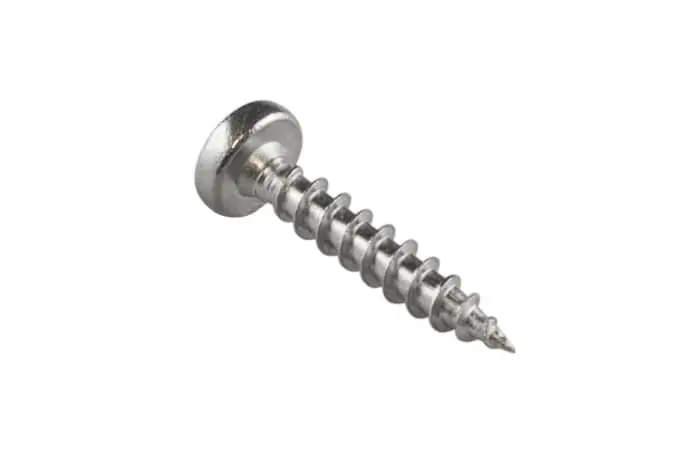 Schraube für Glasleistenmontage, Nahaufnahme, zeigt Gewinde und Kopfdesign