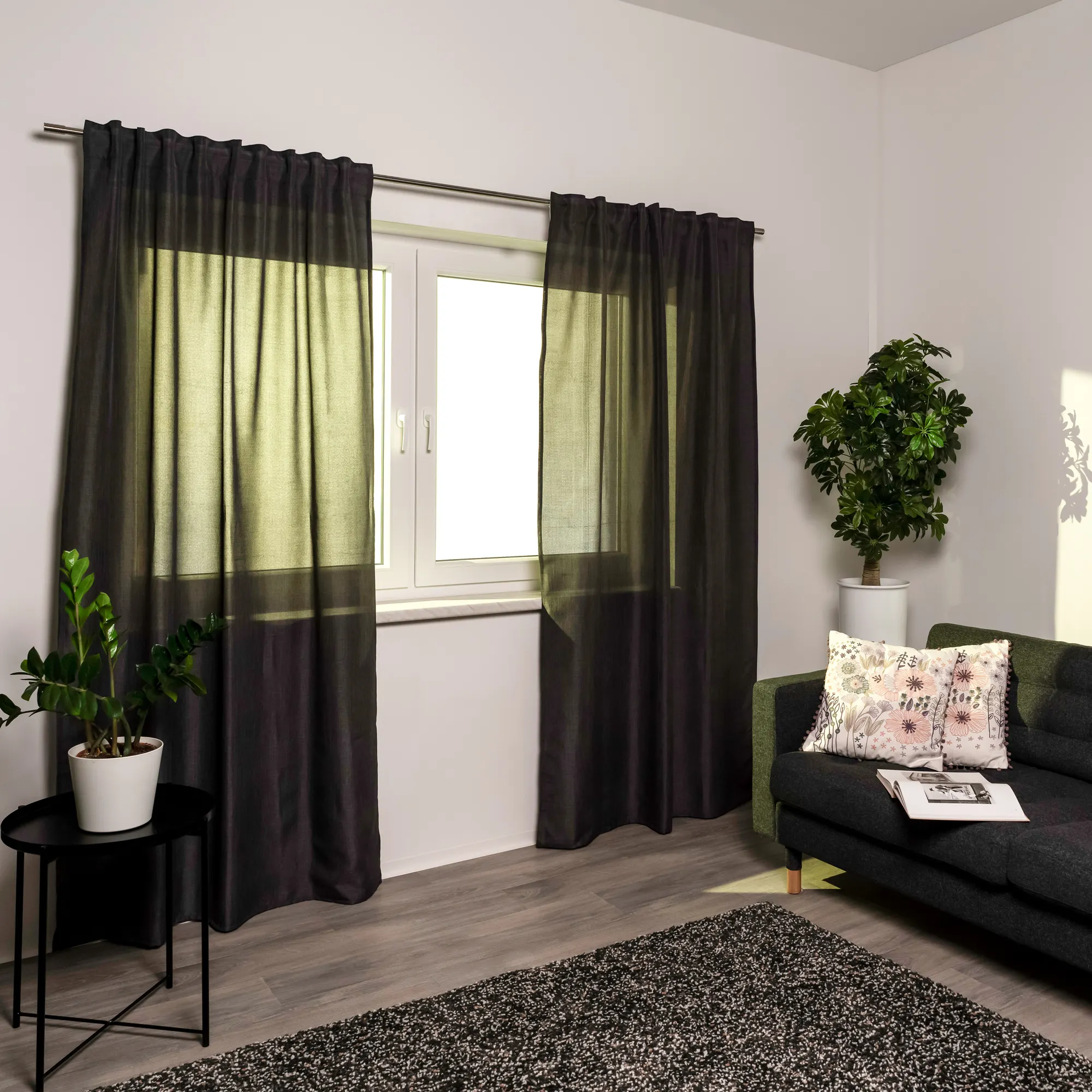 Rideau avec galon combiné & structure lin | occultant, 135 x 225 cm, anthracite