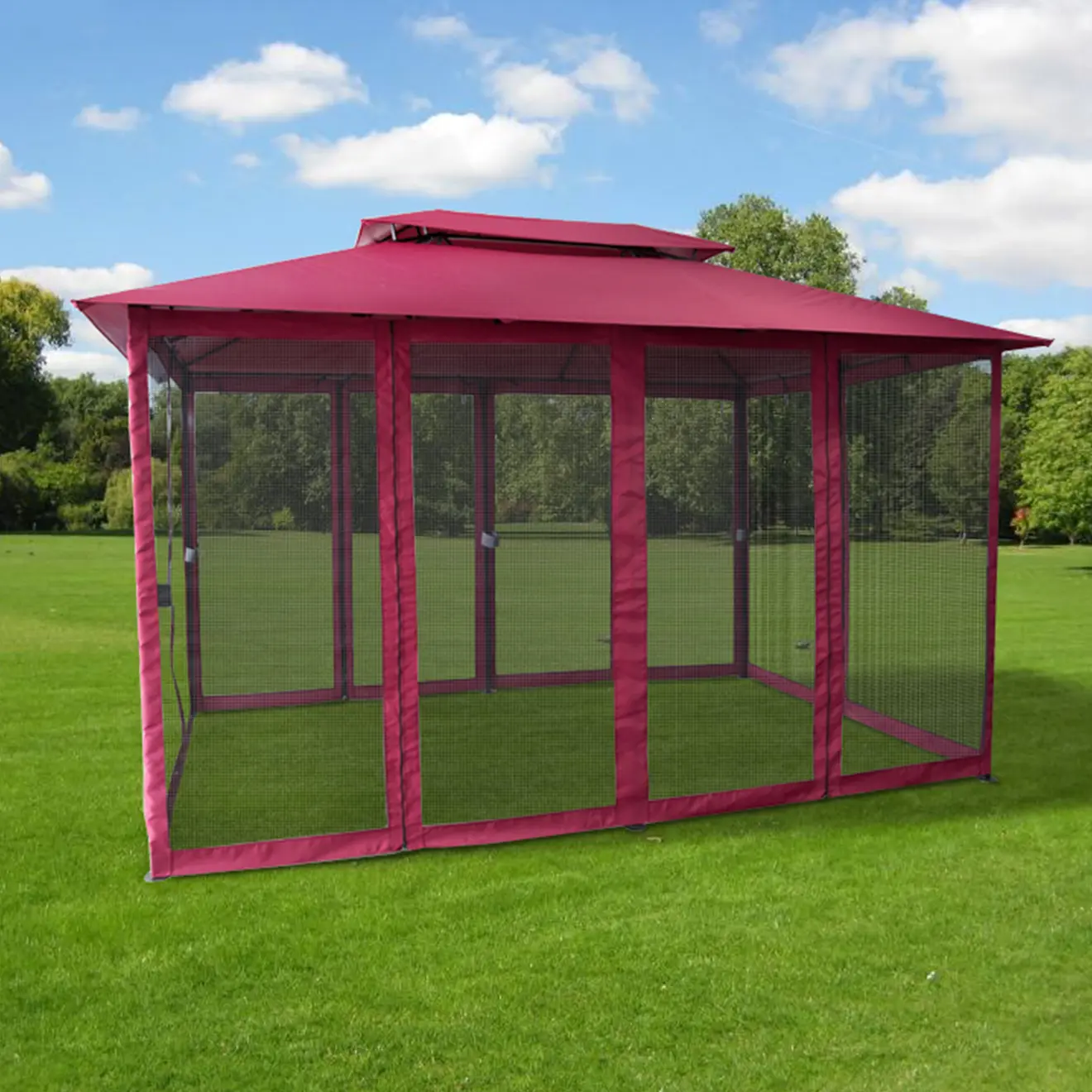 Comfort Gartenpavillon mit Moskitonetz auf einer Wiese am einem sonnigen Tag