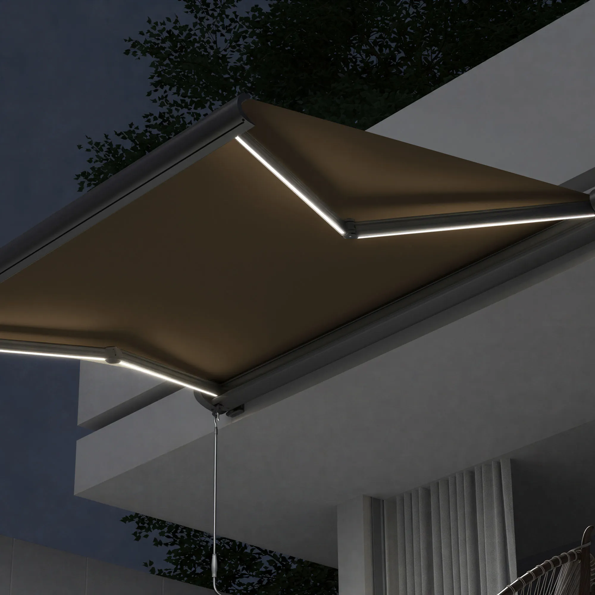 Kassettenmarkise Curve LED | 3,5 x 3 m, anthrazit, Stoff: mokka, Uni