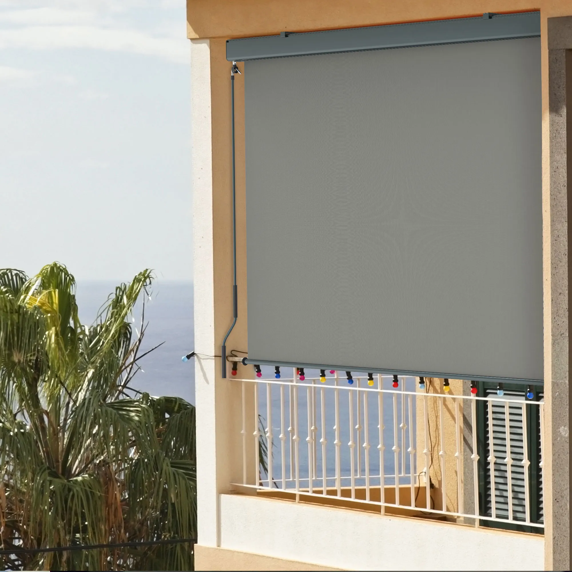 Store extérieur vertical 2000 avec coffre & Manivelle | 1,2 x 2,5 m, anthracite/gris