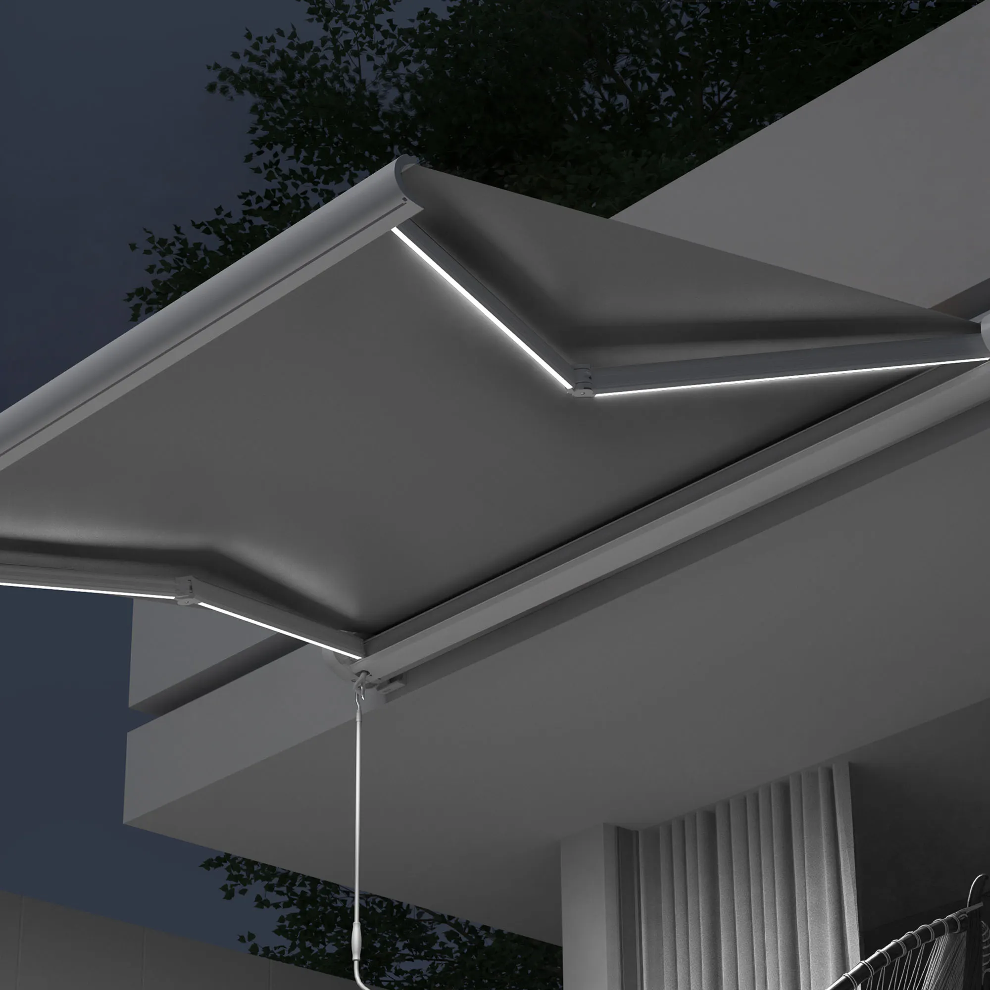 Kassettenmarkise Curve LED | 3,5 x 3 m, weiß, Stoff: anthrazit, Uni