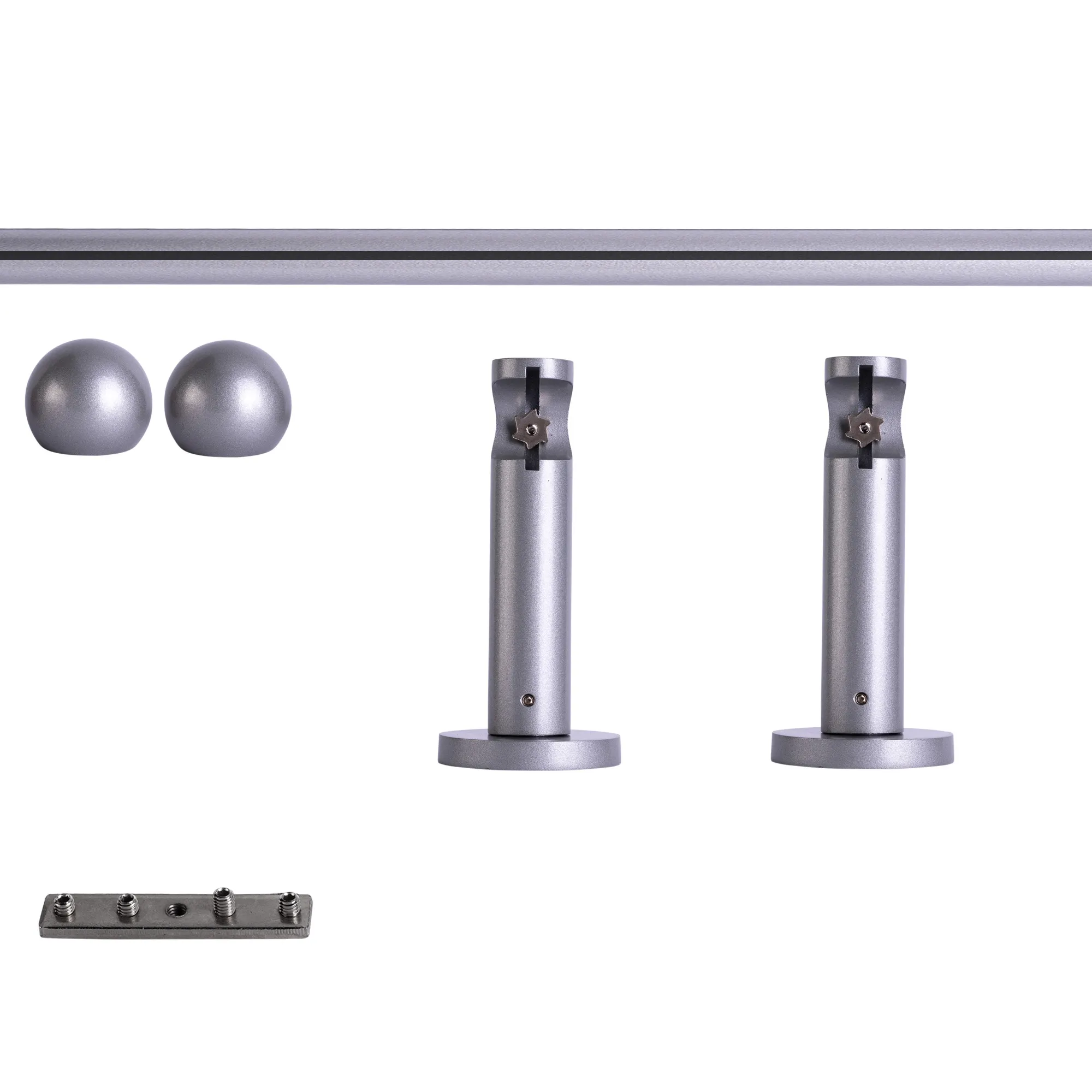 Set tringles à rideaux à rail intérieur | 1 rail, ⌀ 19 mm, 120 cm, argenté + Support mural, Boule