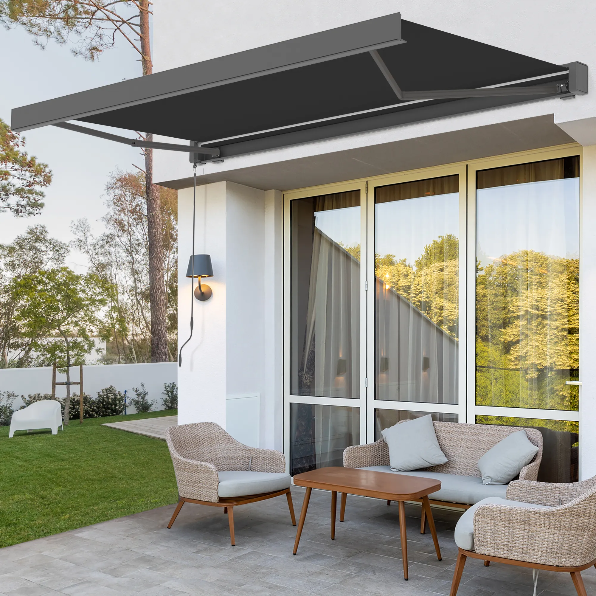 Markiza w kasecie Quadris LED | 3,45 x 3 m, antracytowy, tkanina: antracytowy, jednokolorowa