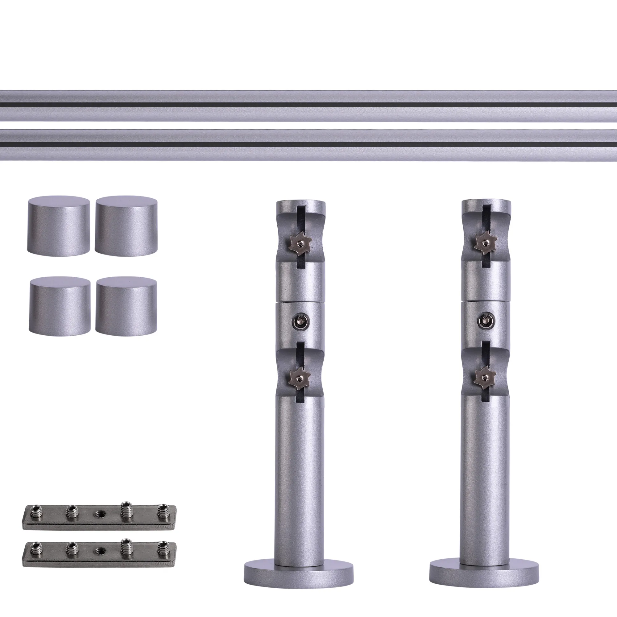 Set tringles à rideaux à rail intérieur | 2 rails, ⌀ 19 mm, 120 cm, argenté + Support mural, Embout