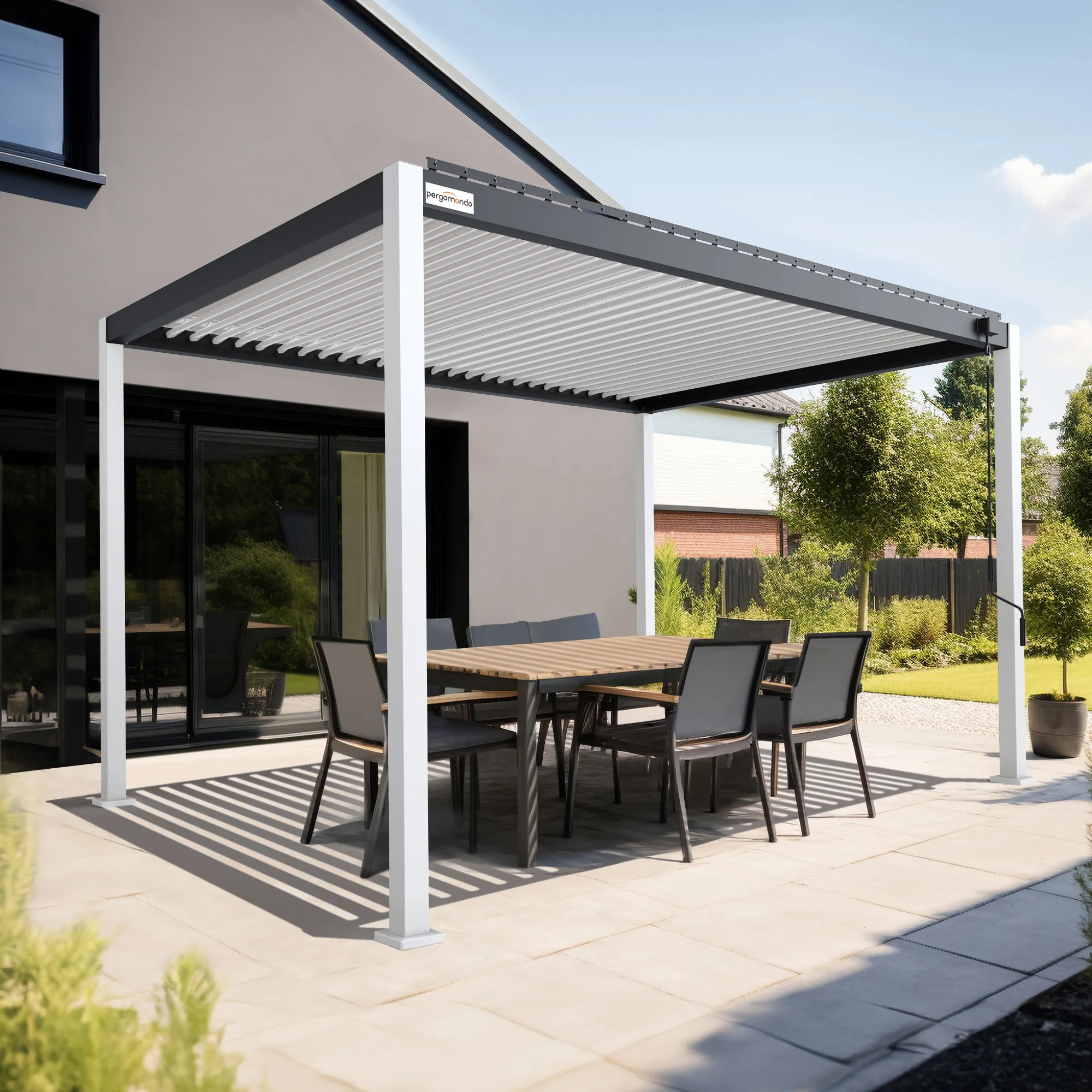 Pergola mit Lamellendach | 3 x 4 m, weiß / anthrazit / weiß