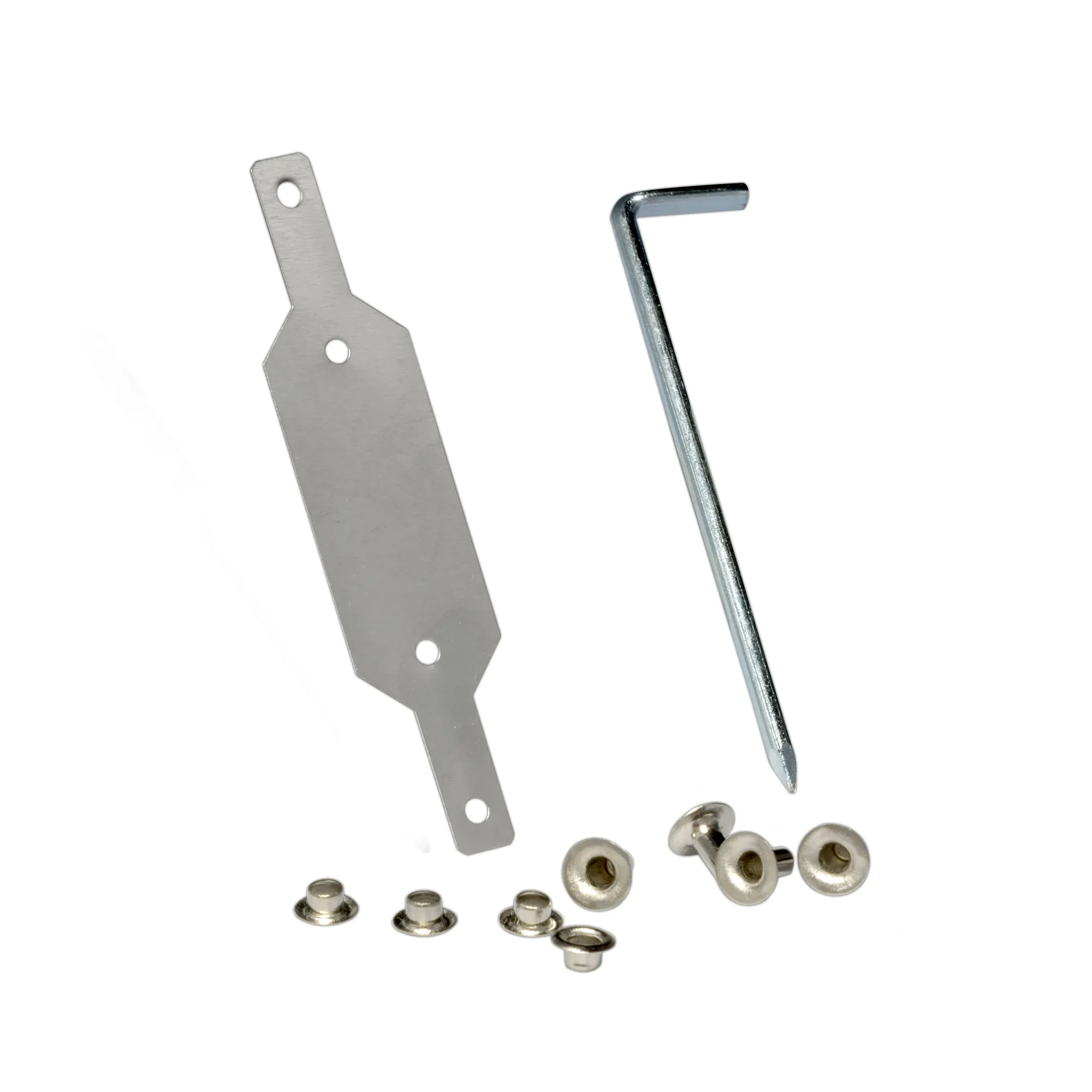 Kit di riparazione per cinghie avvolgibili con piastre metalliche, viti e chiavi a brugola