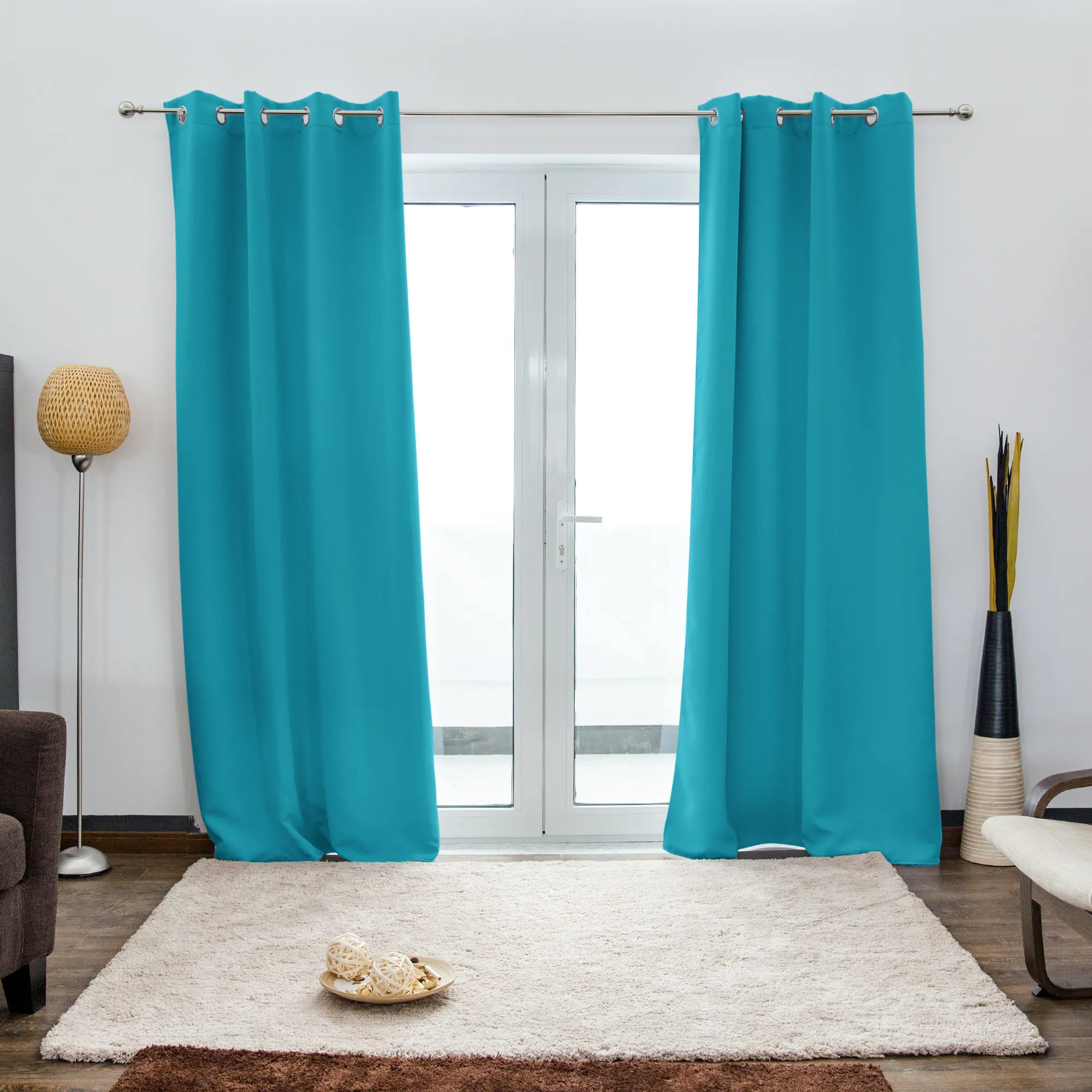 Cortina con Ojales AURORA | opaco, 140 x 245 cm, azul claro, 2 unidades