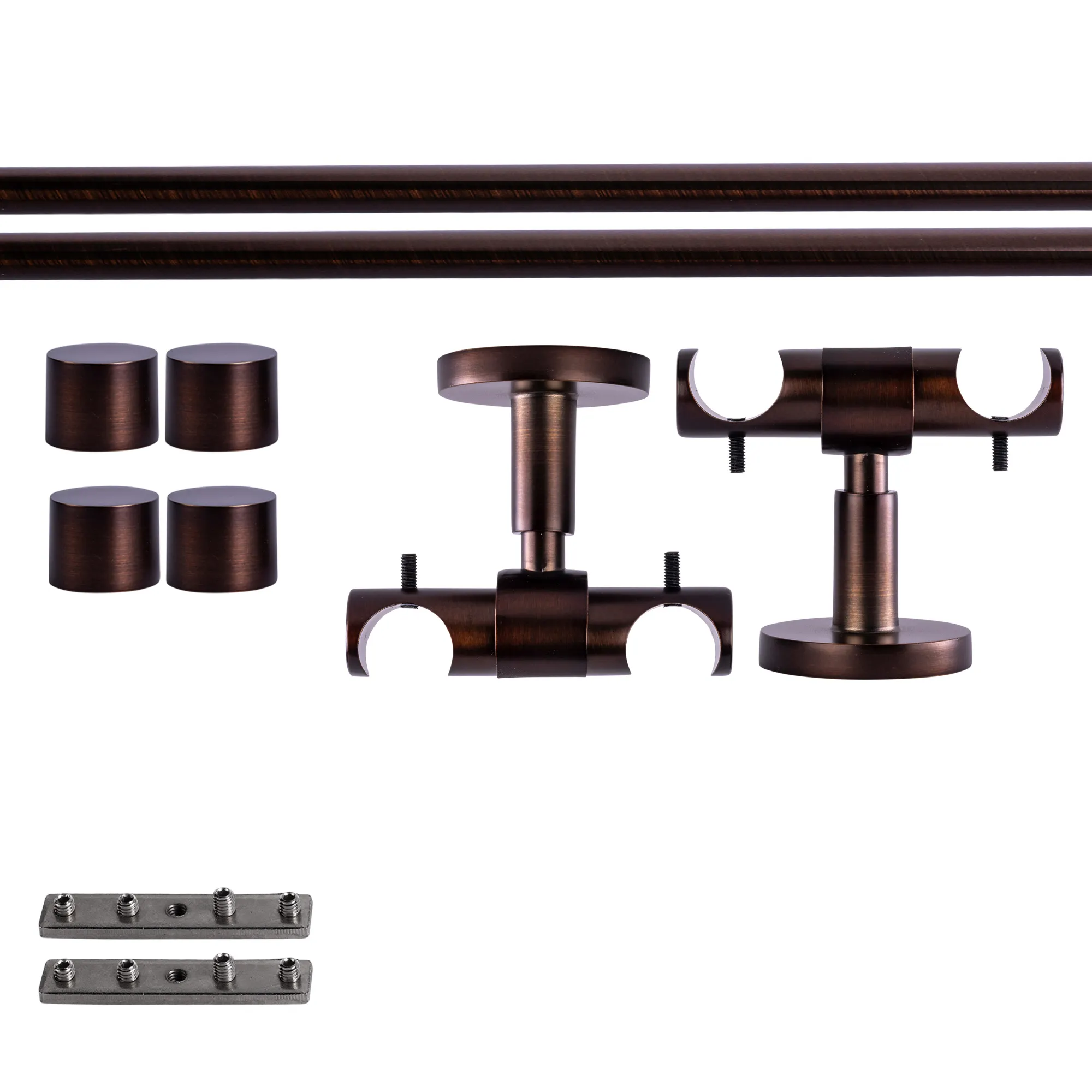 Set tringles à rideaux à rail intérieur | 2 rails, ⌀ 19 mm, 120 cm, rouge-bronze + Support plafond, Embout