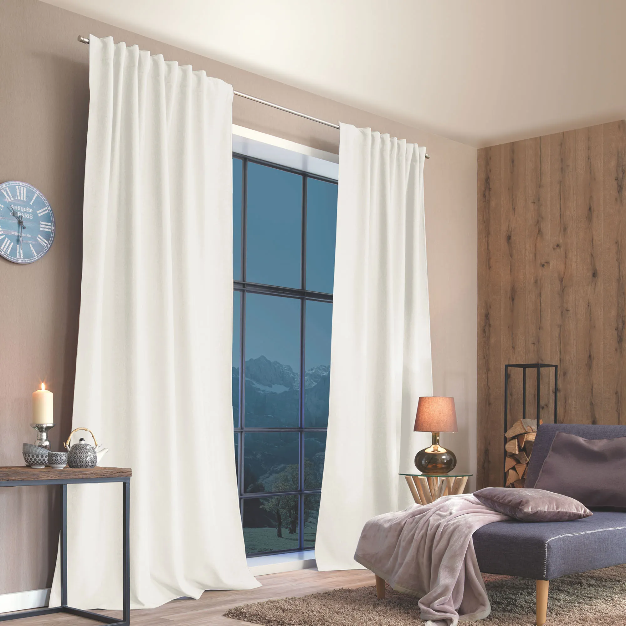 ESKIMO Thermo-Vorhang mit Kombiband | blickdicht, 135 x 245 cm, wollweiß, 2 Stück