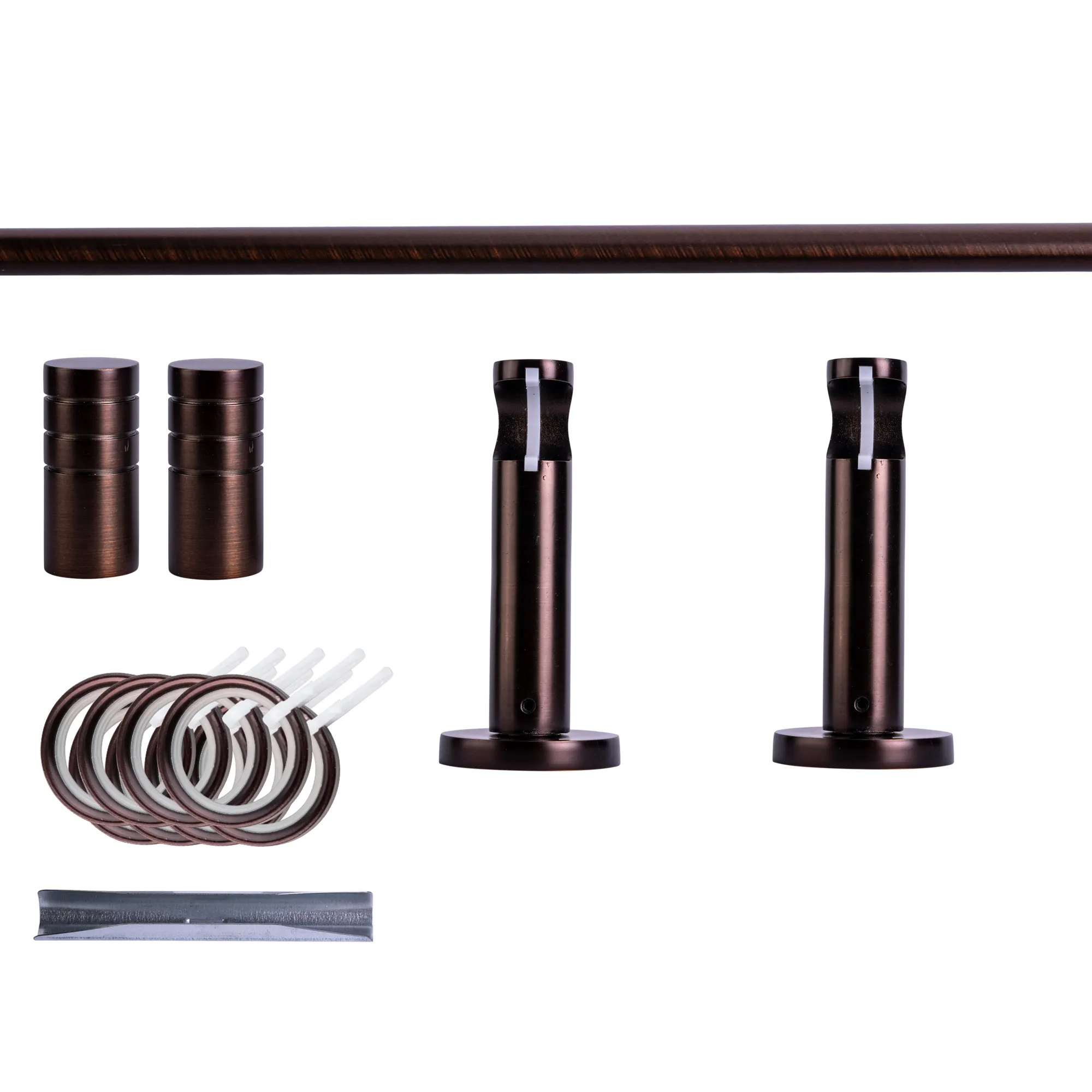 Zestaw karniszy | 1 szyna, ⌀ 19 mm, 120 cm, brązowo-czerwony + Uchwyt ścienny, Końcówka żłobkowana, Pierścień
