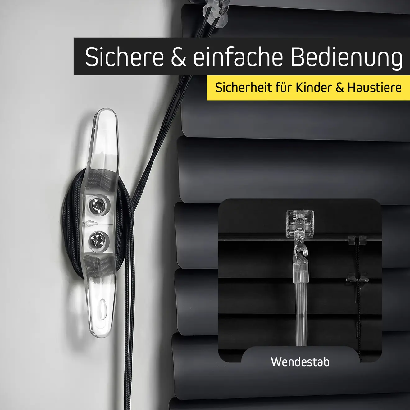 Aluminium-Jalousie mit kindersicherer Bedienkordel und Wendestab