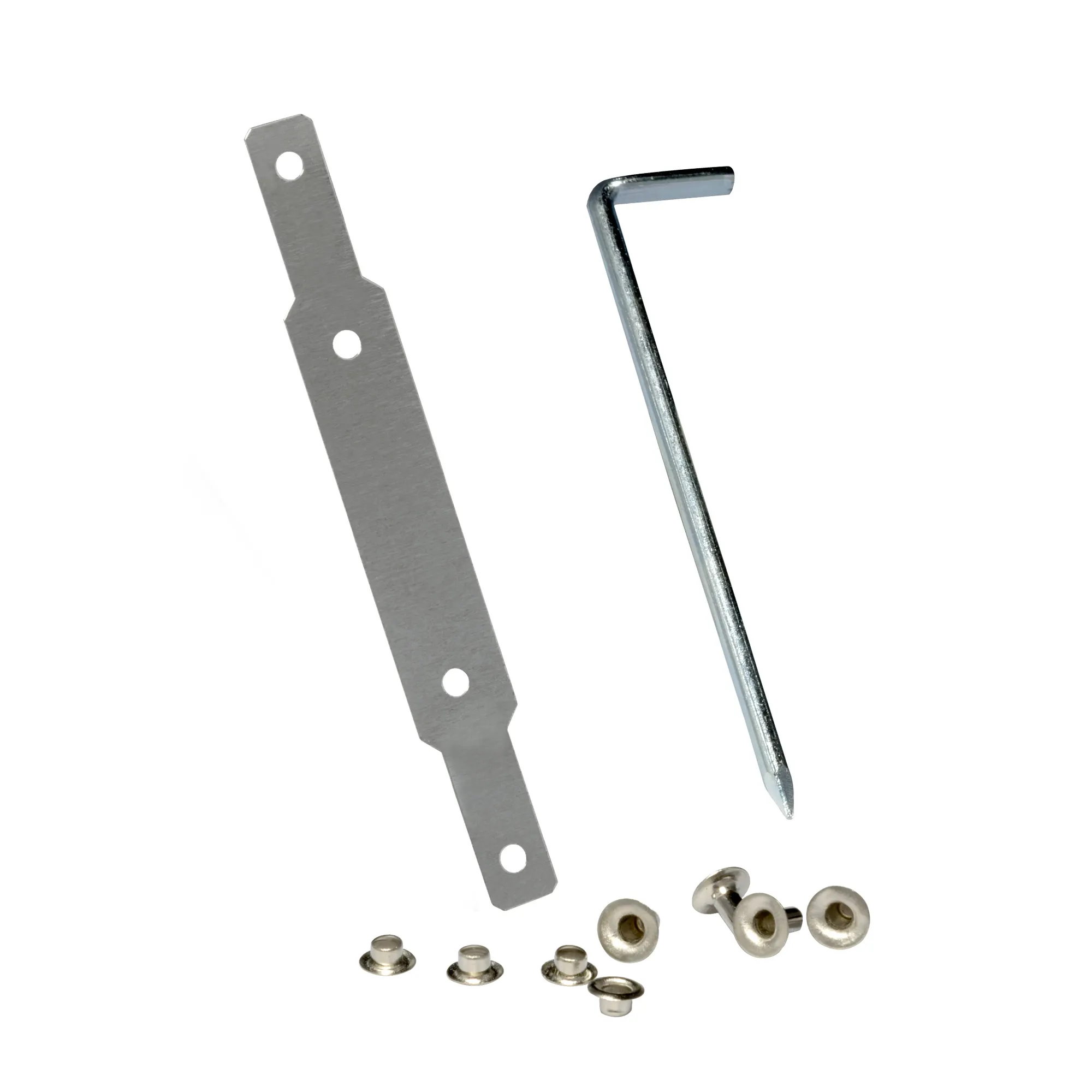 Kit di riparazione per cinghie avvolgibili con piastre metalliche, viti e chiavi a brugola