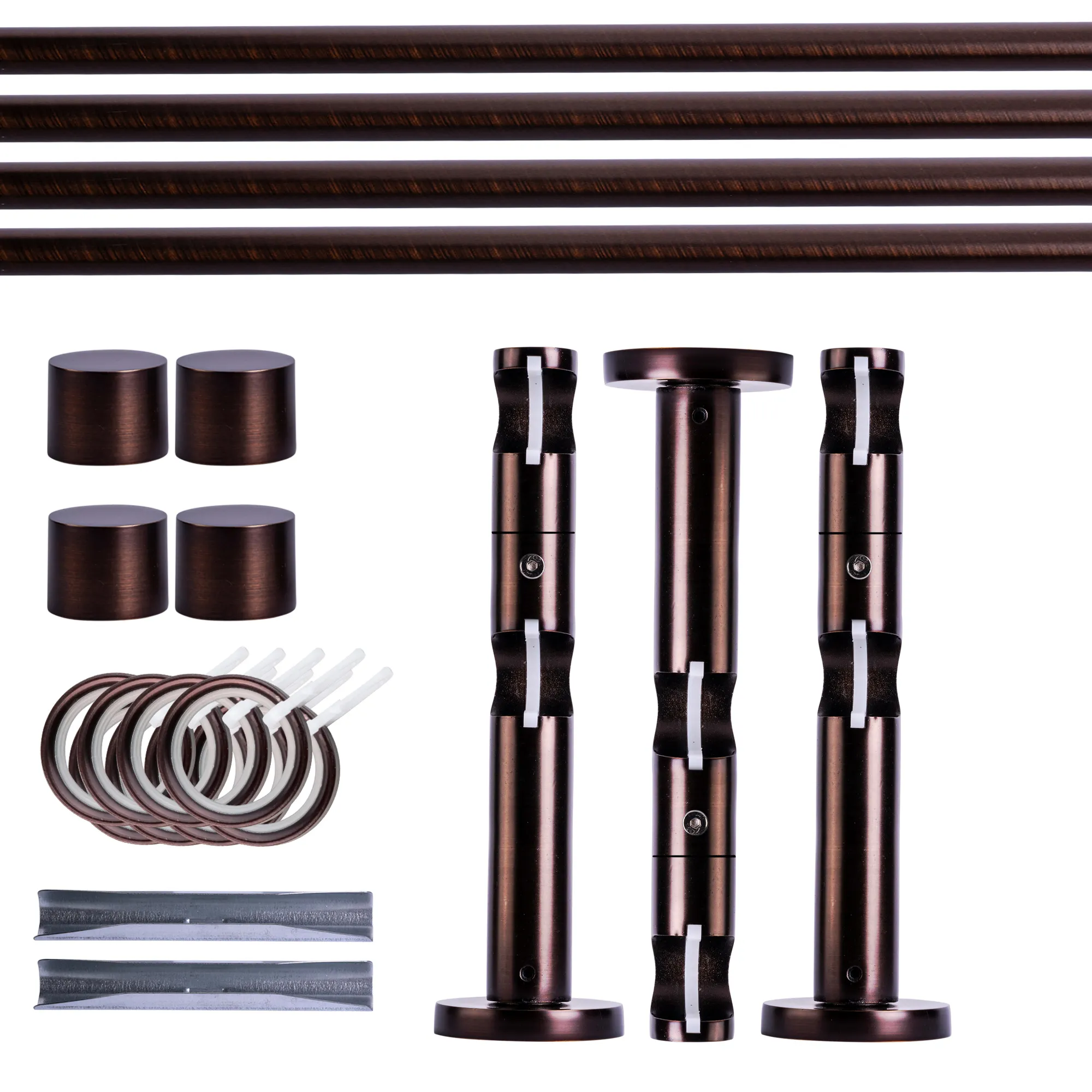 Zestaw karniszy | 2 szyny, ⌀ 19 mm, 240 cm, brązowo-czerwony + Uchwyt ścienny, Końcówka, Pierścień