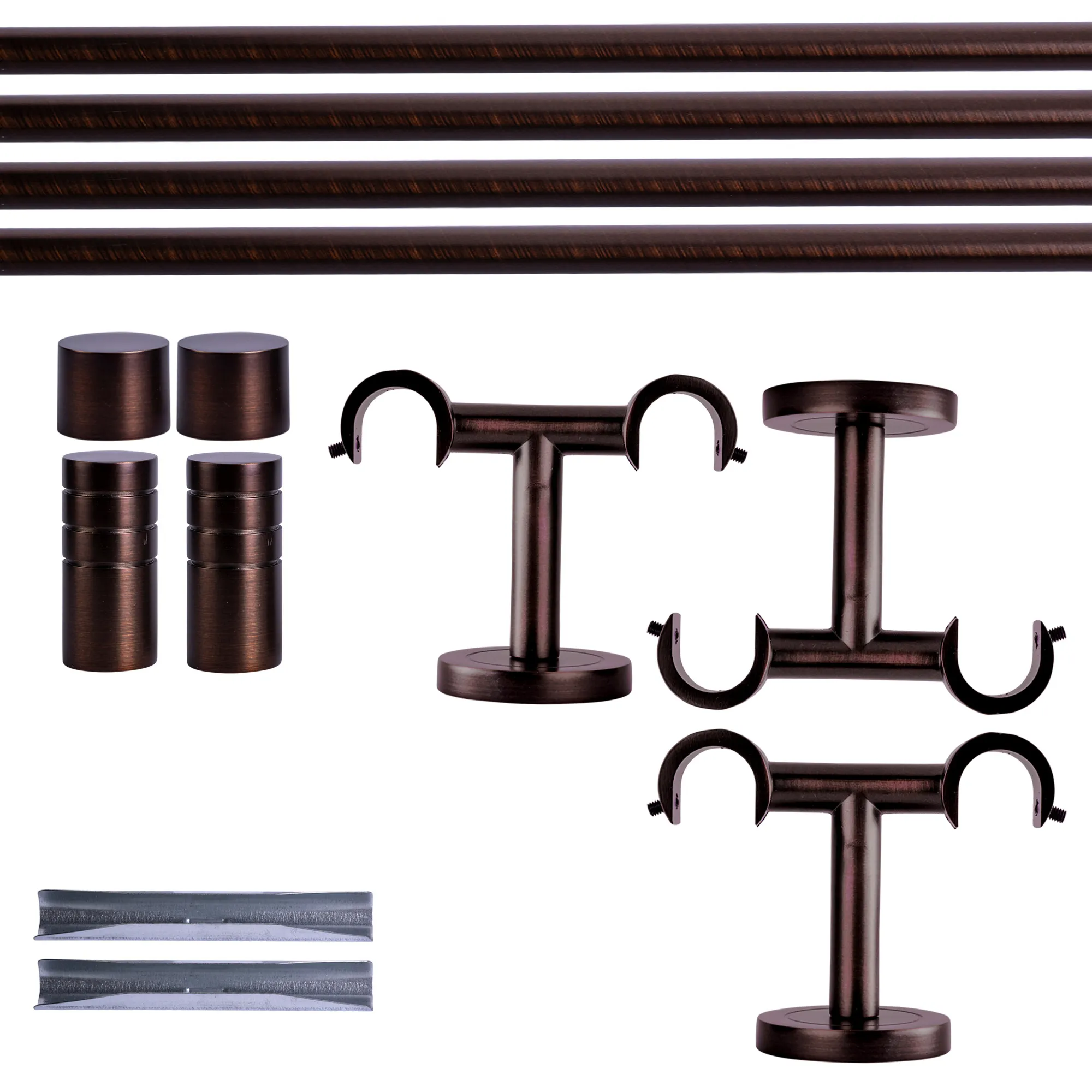 Zestaw karniszy | 2 szyny, ⌀ 19 mm, 240 cm, brązowo-czerwony + Uchwyt sufitowy, Końcówka żłobkowana