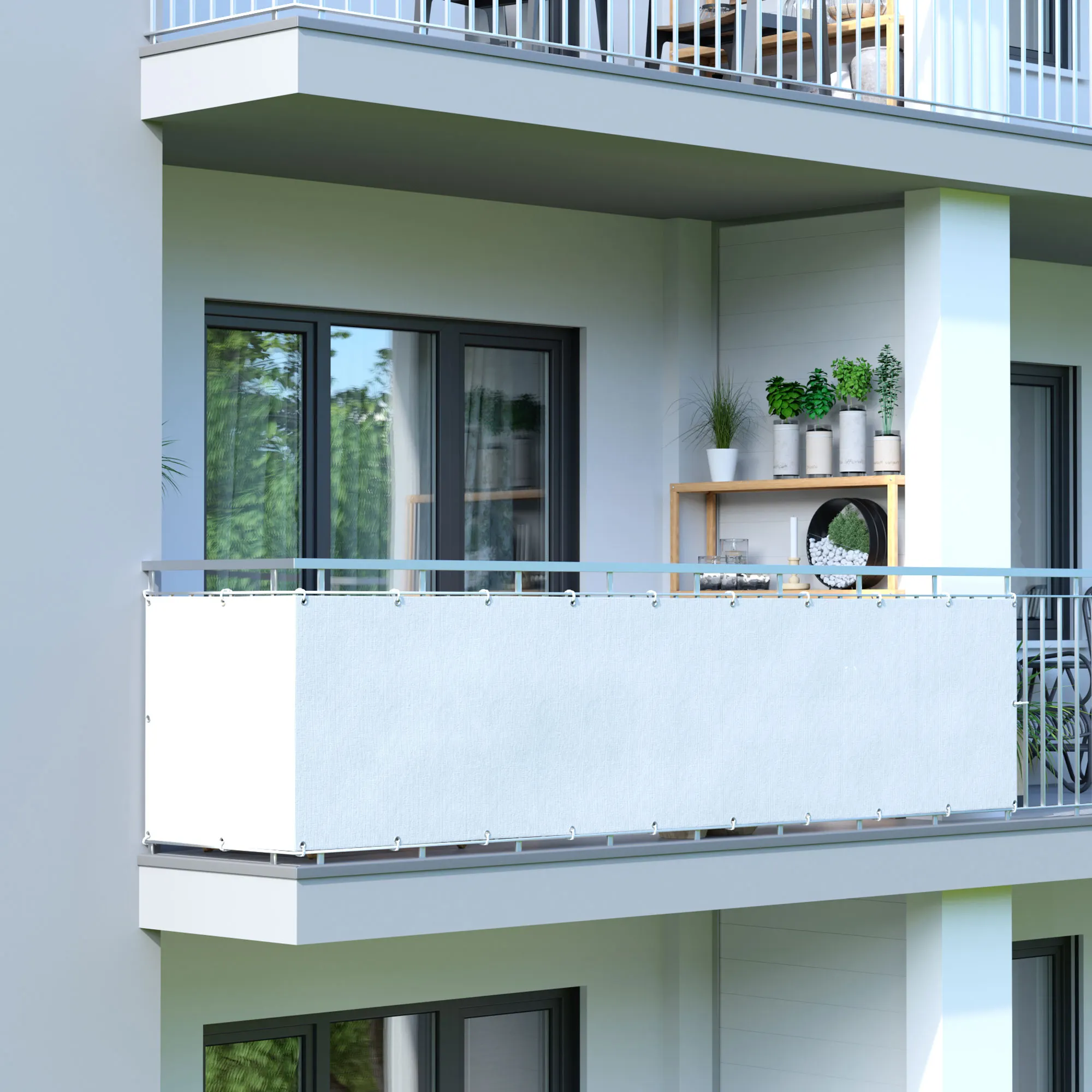 Taśma osłonowa PVC na balkon - Poliester / wodoodporna | 600 x 75 cm, biały kremowy