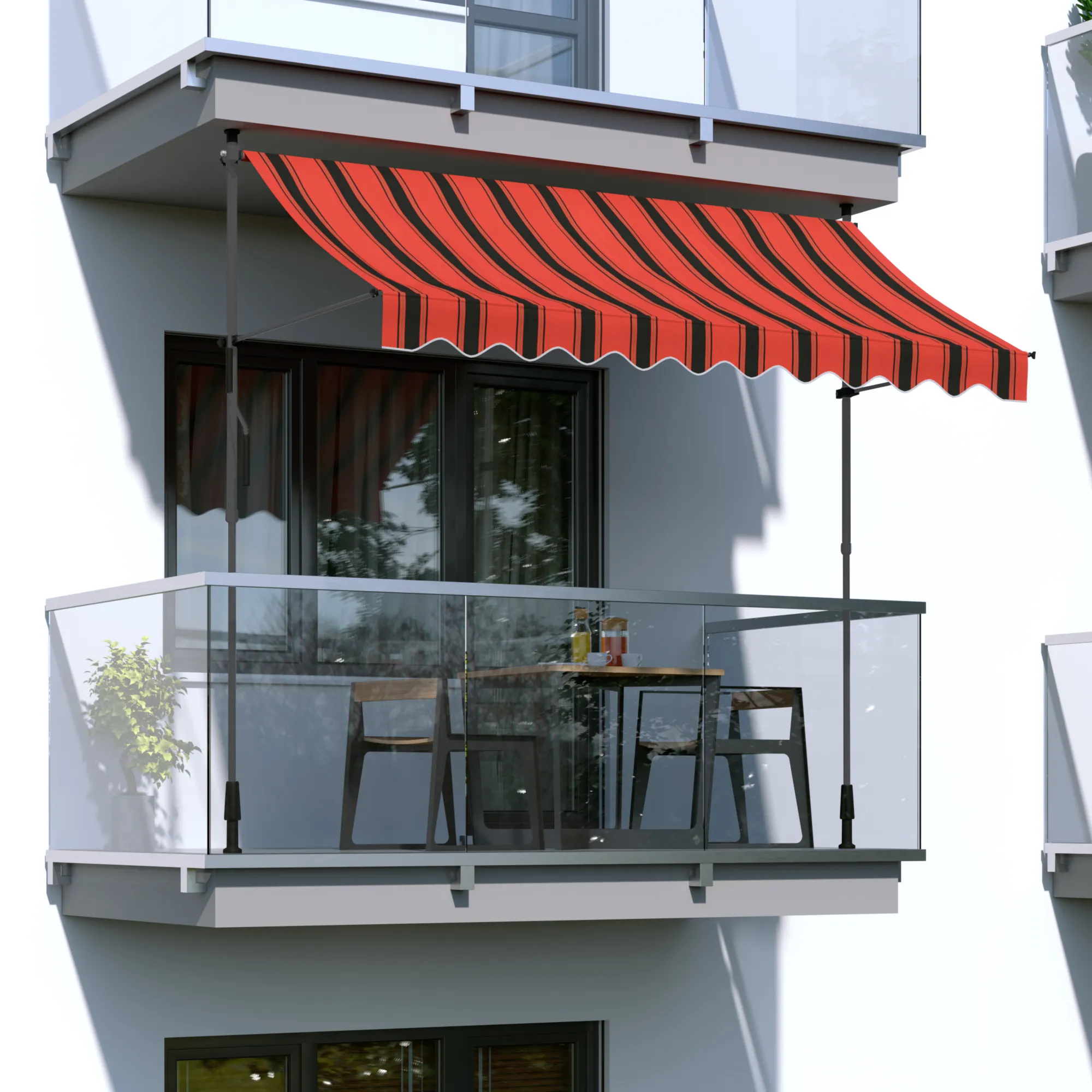 Klemmmarkise - Balkonmarkise JAM | 2,50 x 1,20 m | Gestell: anthrazit | Stoff: Multi, orange