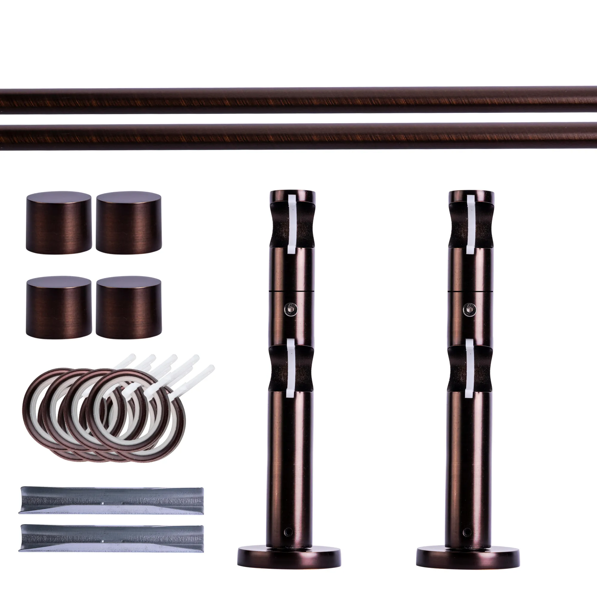 Zestaw karniszy | 2 szyny, ⌀ 19 mm, 120 cm, brązowo-czerwony + Uchwyt ścienny, Końcówka, Pierścień