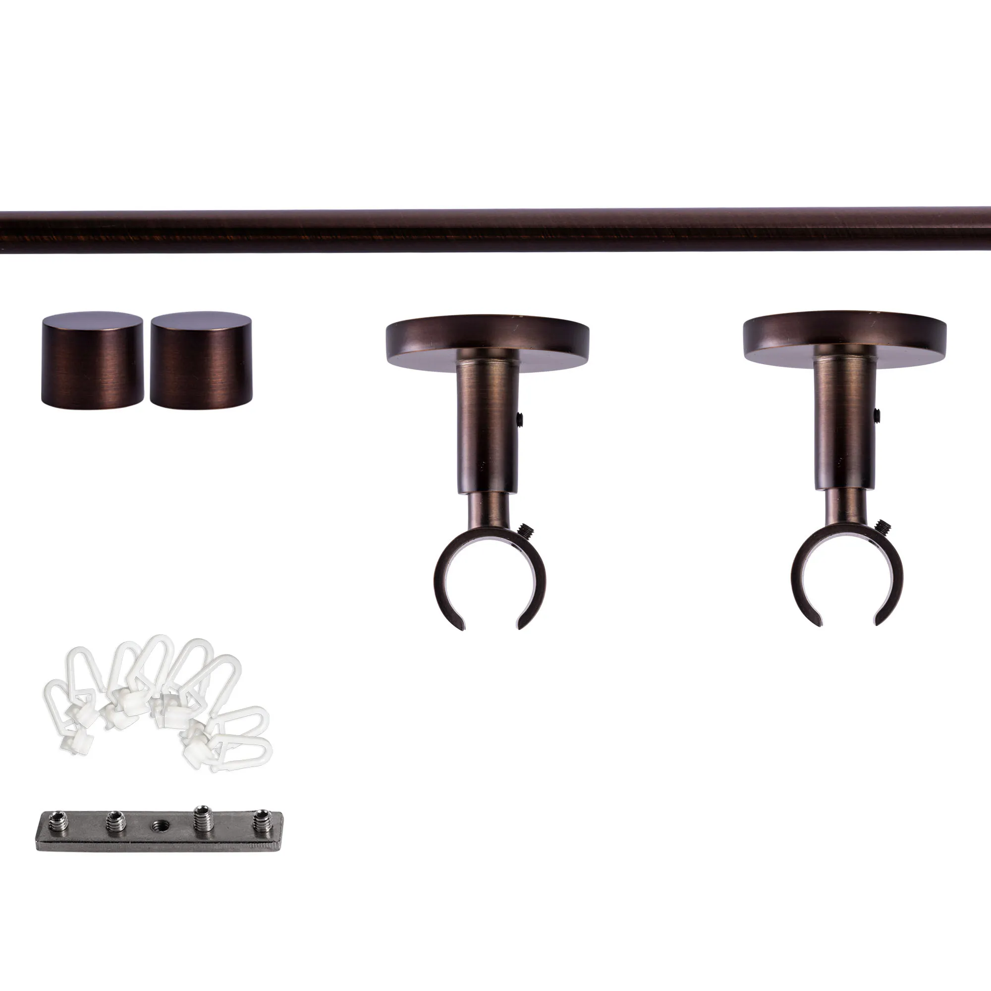 Set tringles à rideaux à rail intérieur | 1 rail, ⌀ 19 mm, 120 cm, rouge-bronze + Support plafond, Embout, Glisseur