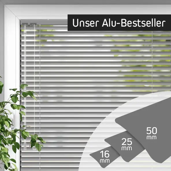 Aluminium-Jalousie am Fenster mit verschiedenen Lamellenbreiten zur Auswahl