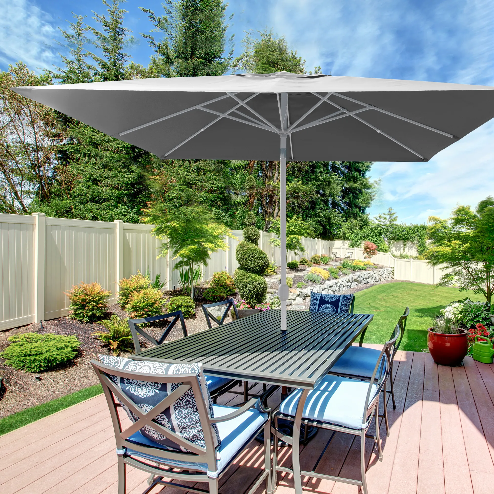 Parasol interpara carré  3 x 3 m, gris / armature : argenté