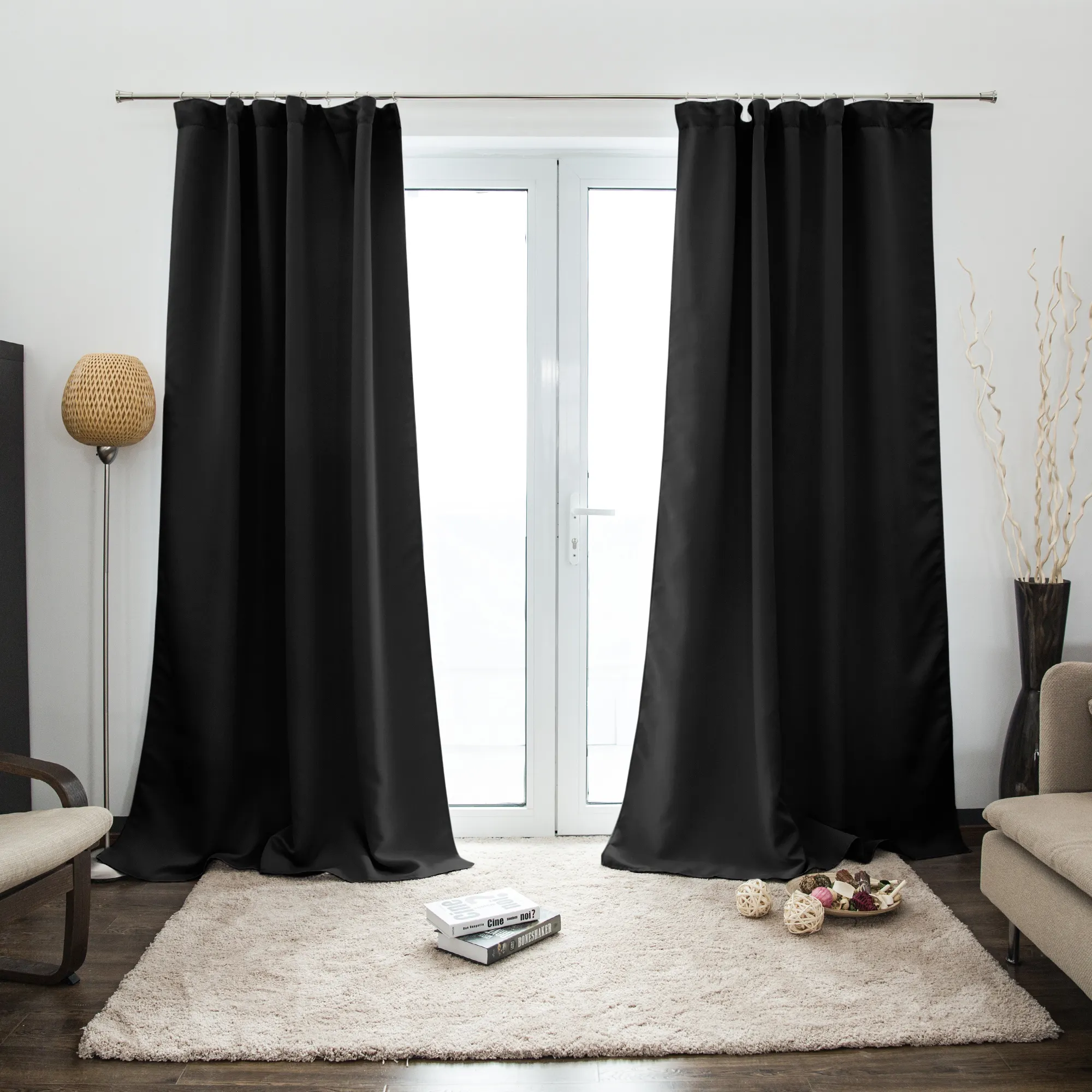 Cortina Fruncida AURORA | opaco, 140 x 245 cm, negro