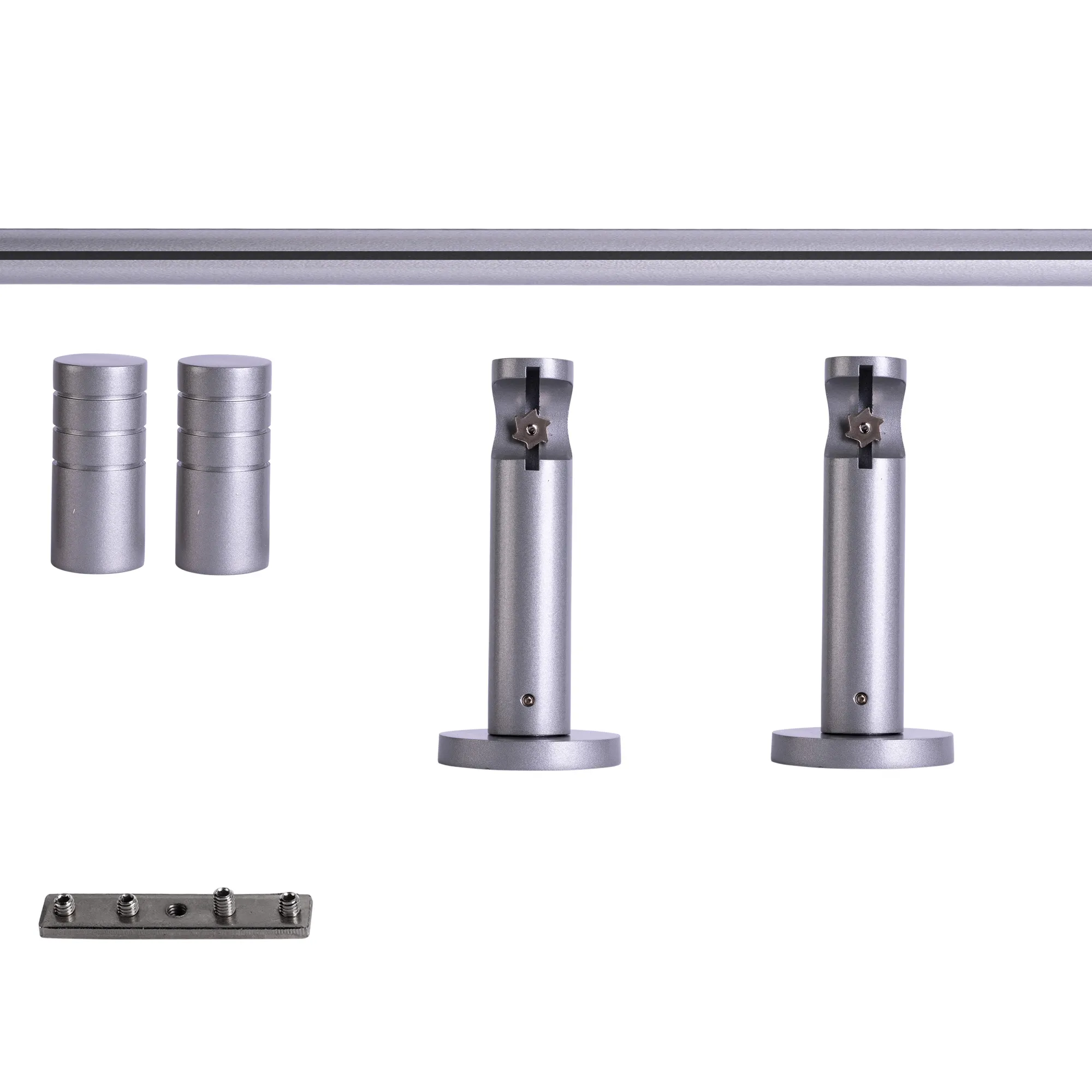 Set tringles à rideaux à rail intérieur | 1 rail, ⌀ 19 mm, 160 cm, argenté + Support mural, Embout rainuré