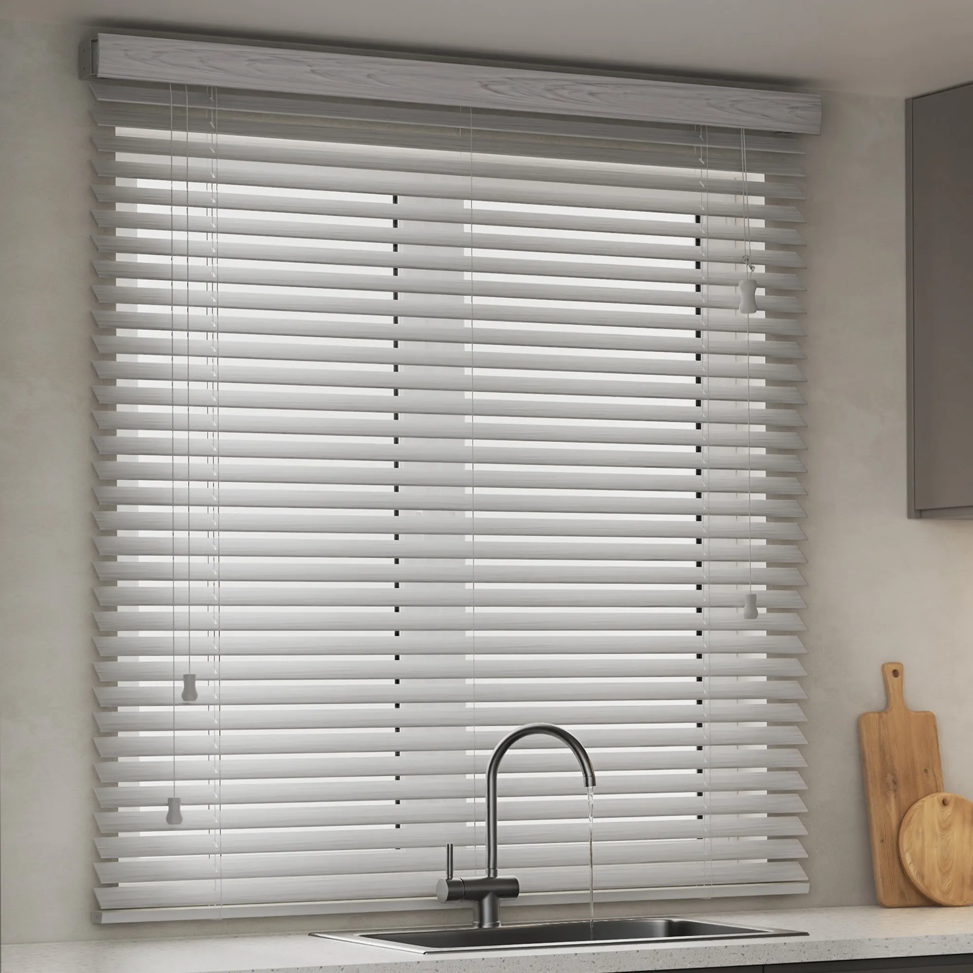 KAYA Jalousie in Holzoptik 35 mm | 70 x 130 cm, multi weiß strukturiert