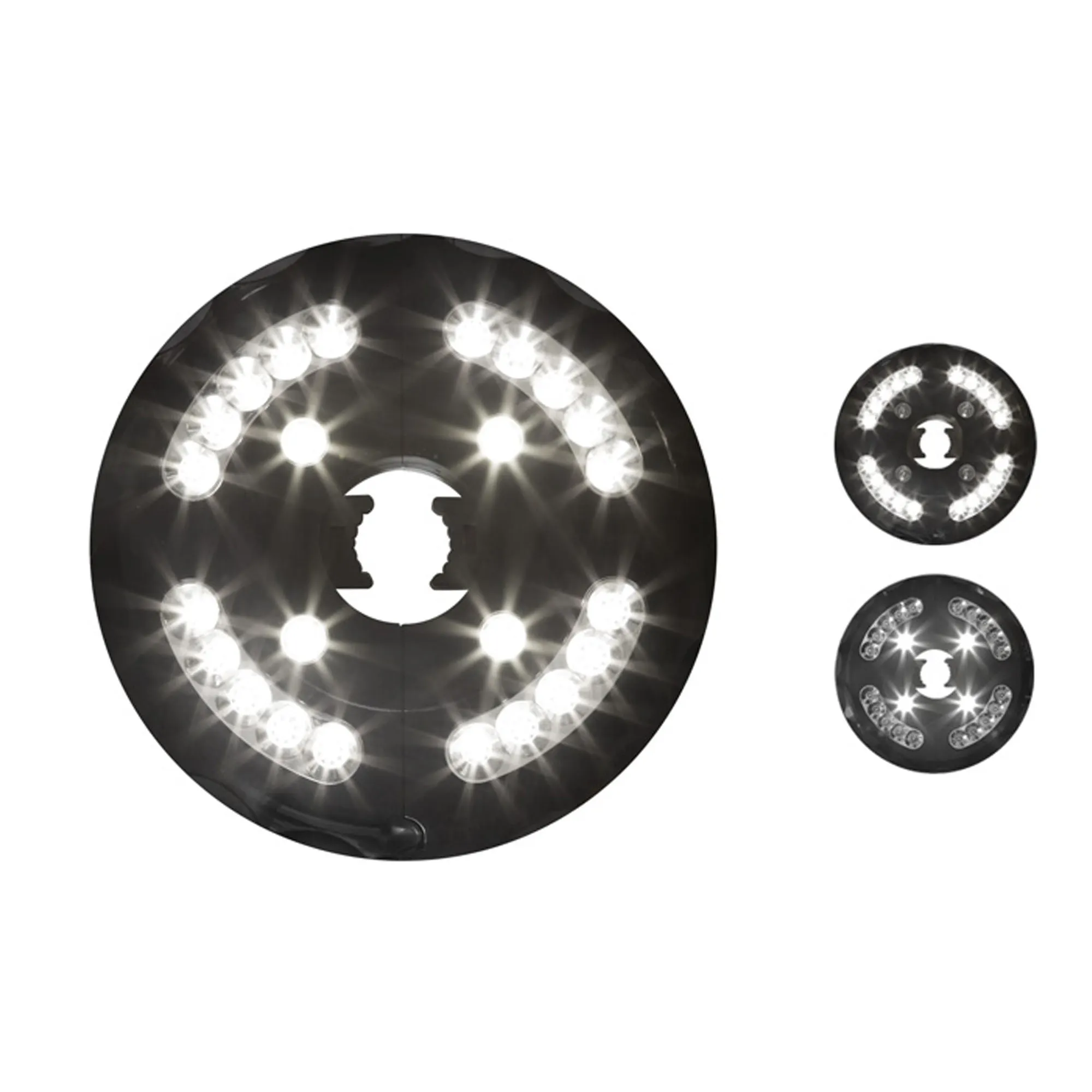 Lampada LED rotonda per ombrelloni con più fonti di luce e apertura centrale