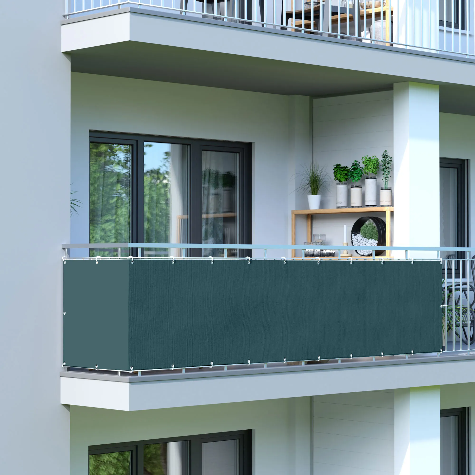 Brise-vue pour balcon - Polyester / Imperméable | 600 x 90 cm, vert foncé