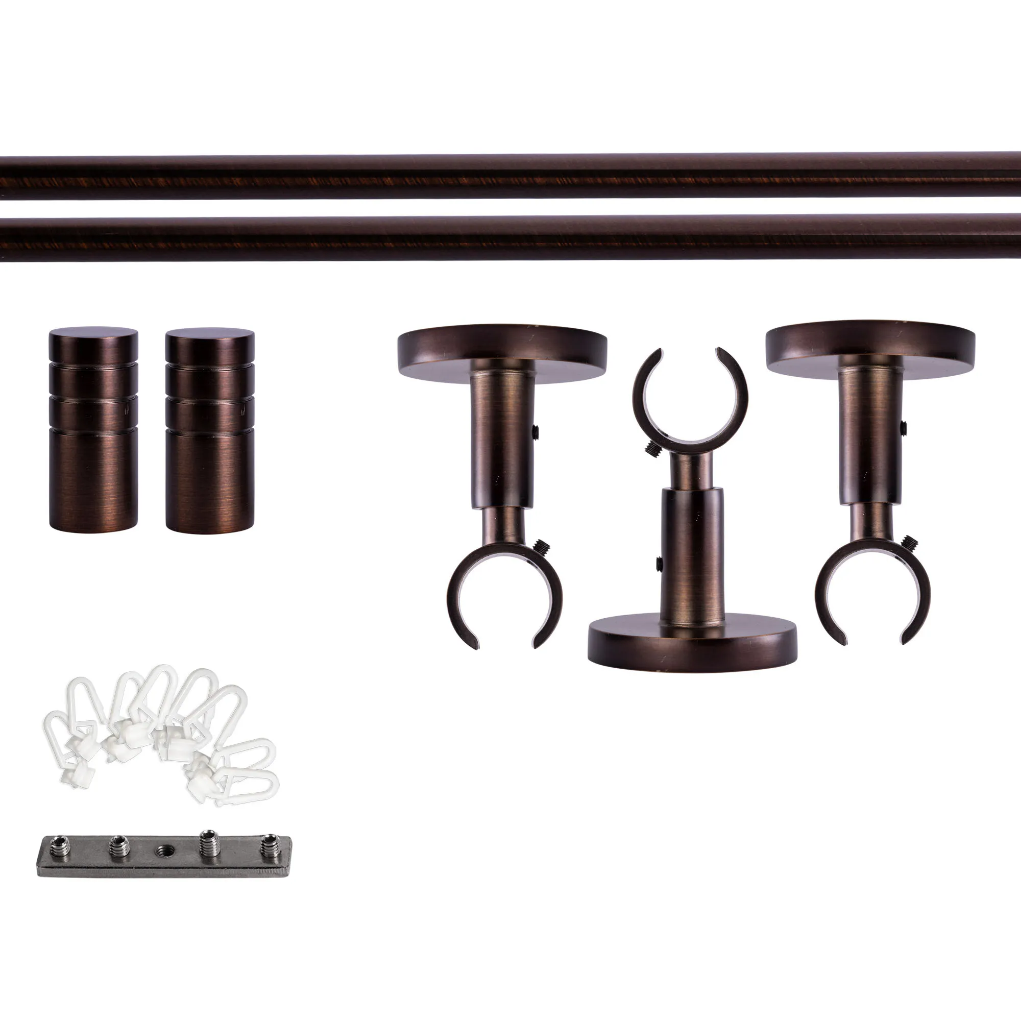 Set tringles à rideaux à rail intérieur | 1 rail, ⌀ 19 mm, 400 cm, rouge-bronze + Support plafond, Embout rainuré, Glisseur