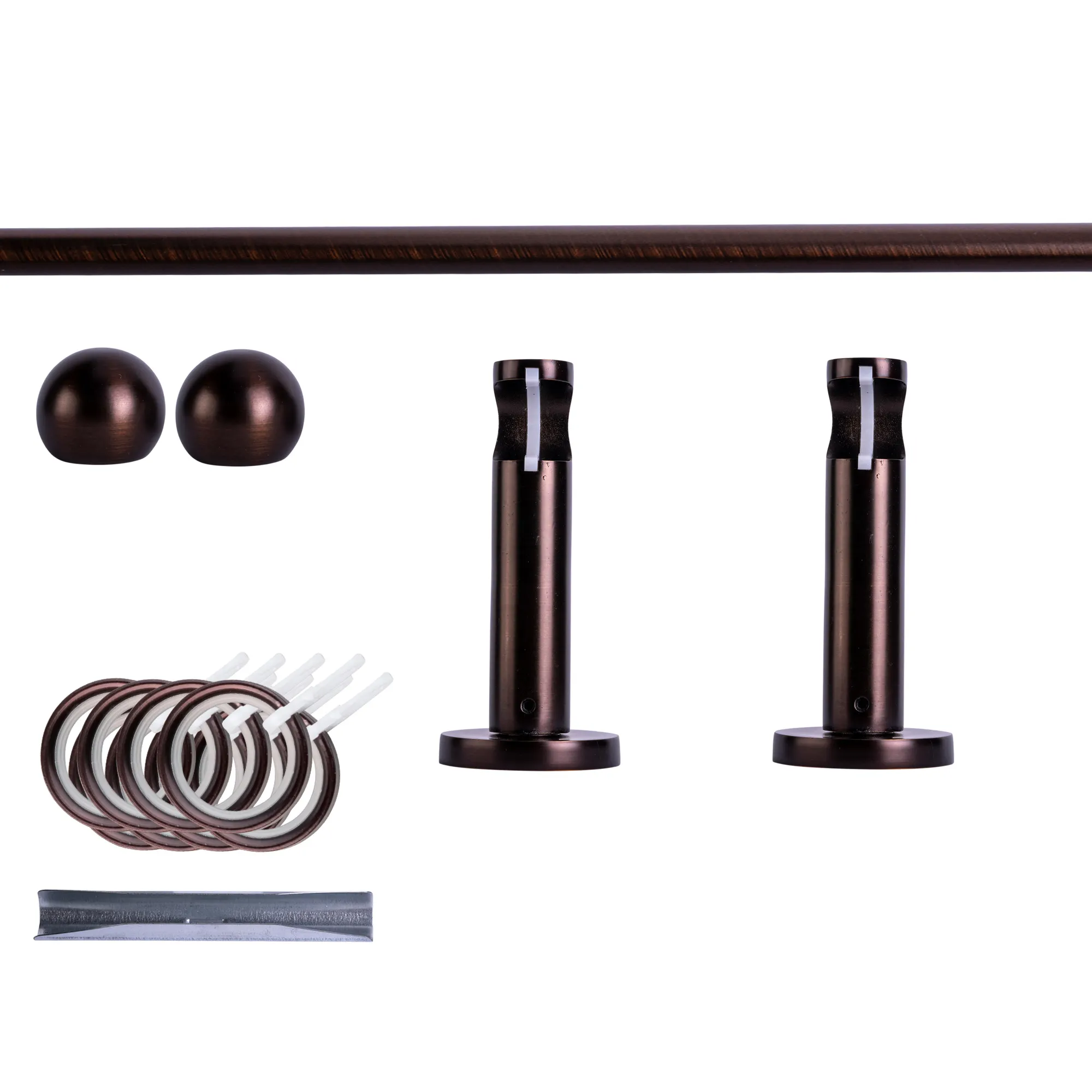 Set tringles à rideaux | 1 rail, ⌀ 19 mm, 180 cm, rouge-bronze + Support mural, Boule, Anneau