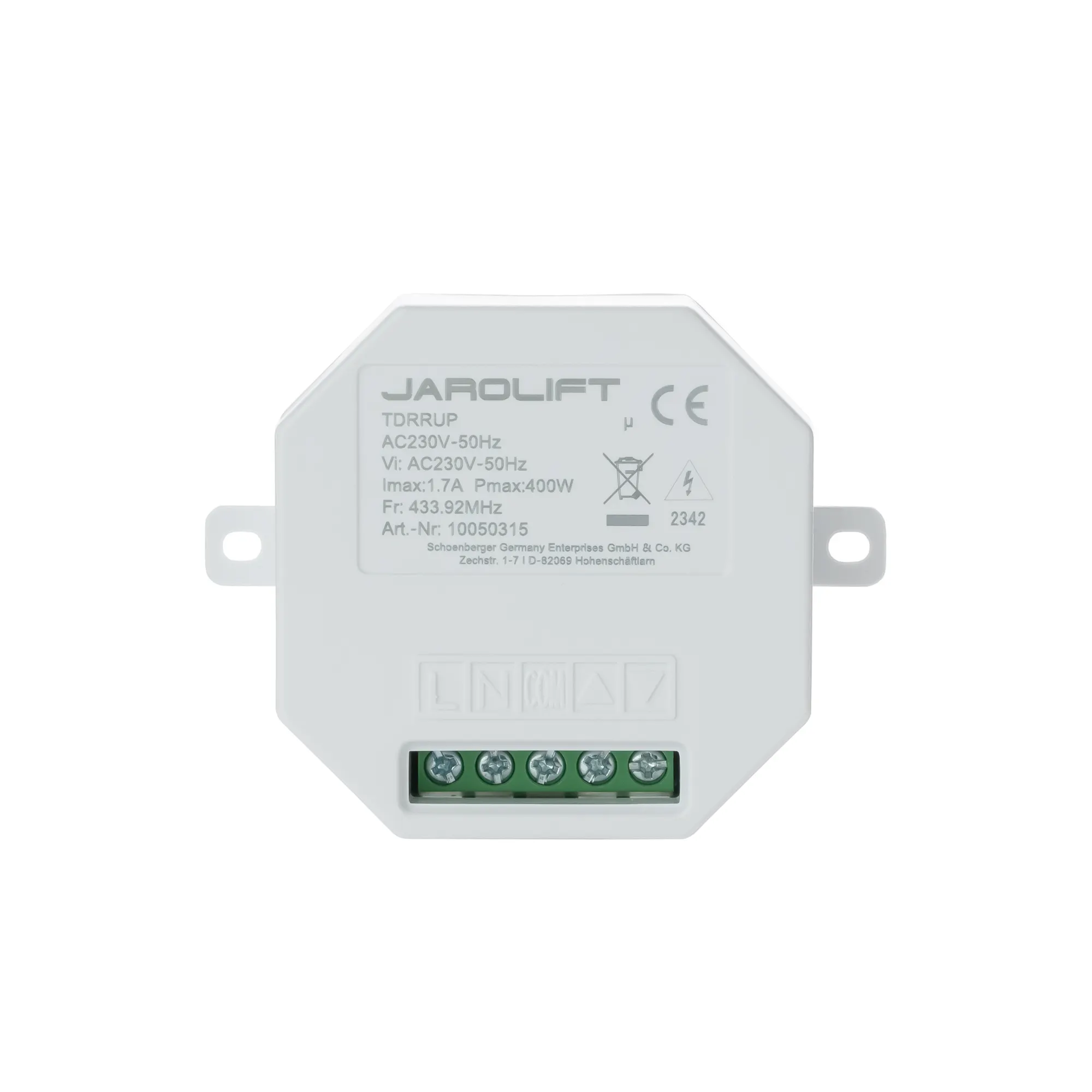 Ricevitore radio per motori tubolari, 1 canale, installazione a incasso, con morsetti e etichettatura