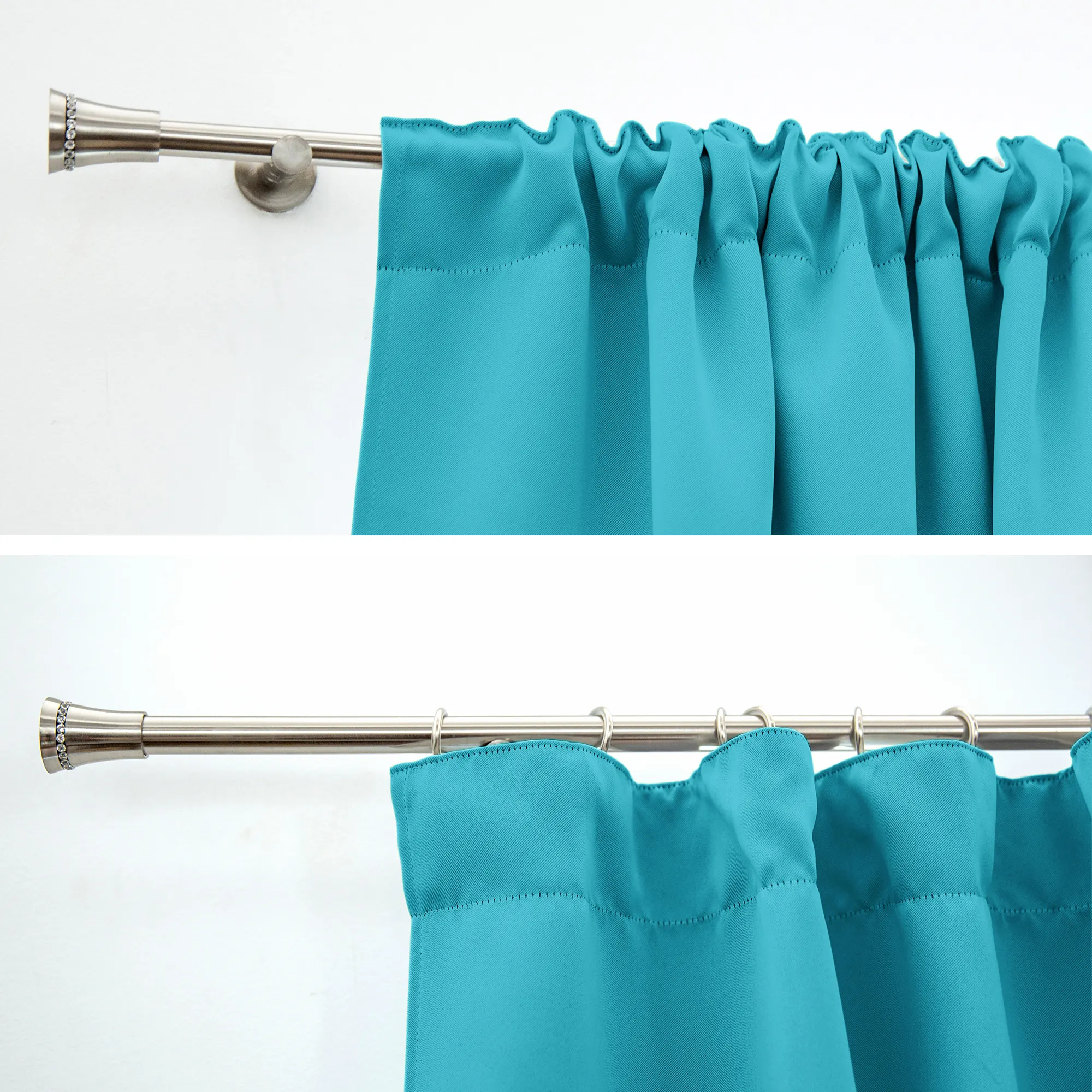 Tenda con nastro arricciato fissata a un bastone