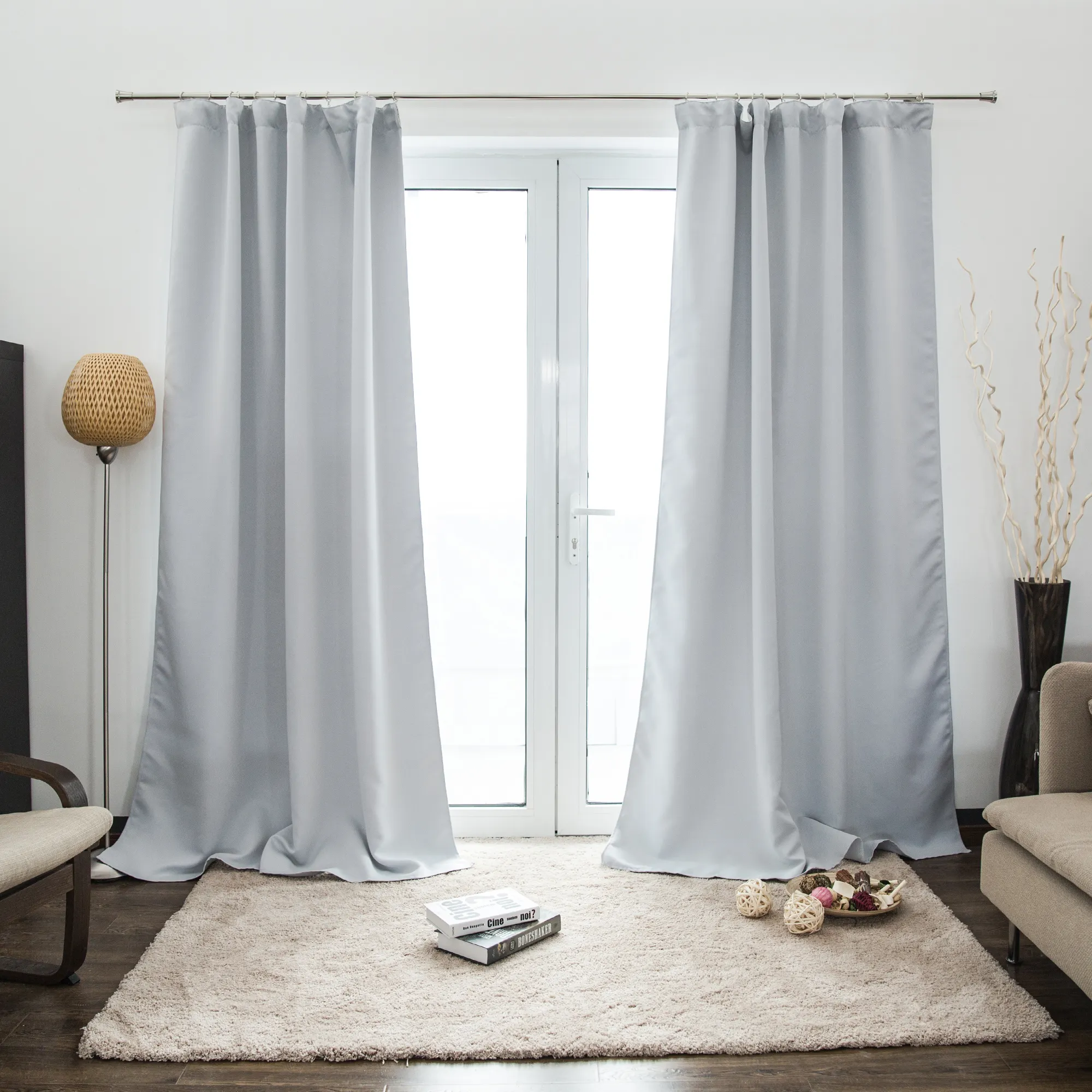 Cortina Fruncida AURORA | opaco, 140 x 245 cm, plateado y blanco