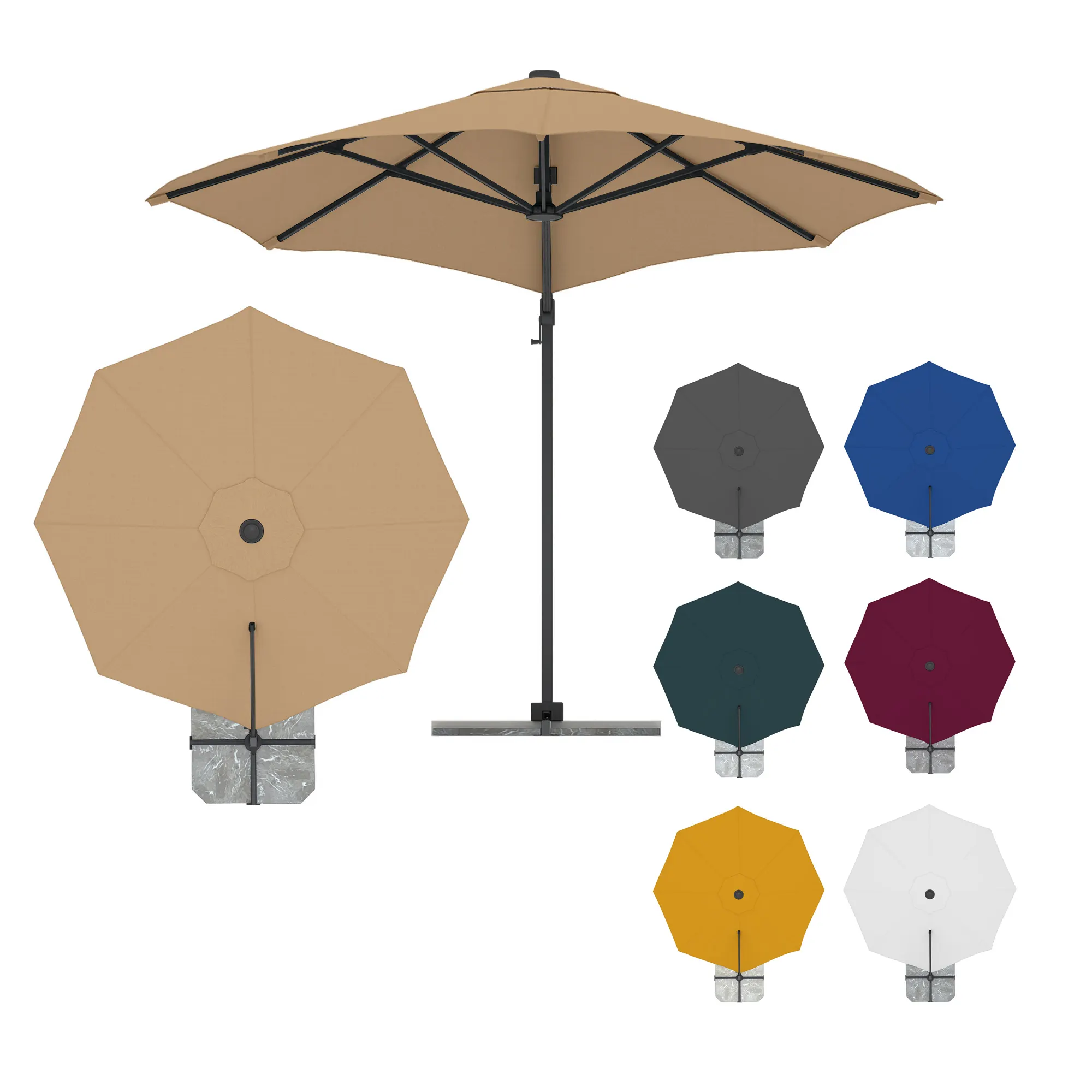 parapenda Ampelschirm | 3,5 m, rund, creme | Gestell inkl. Standkreuz, anthrazit