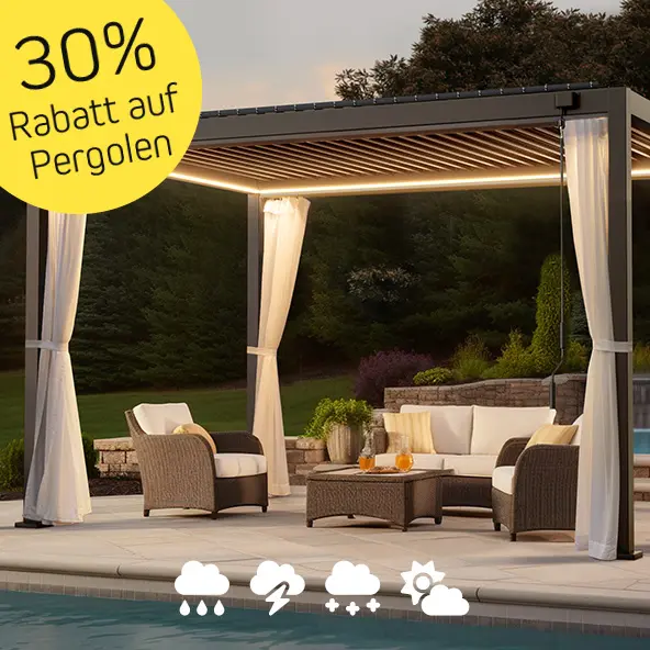 30& Rabatt auf Pergolen