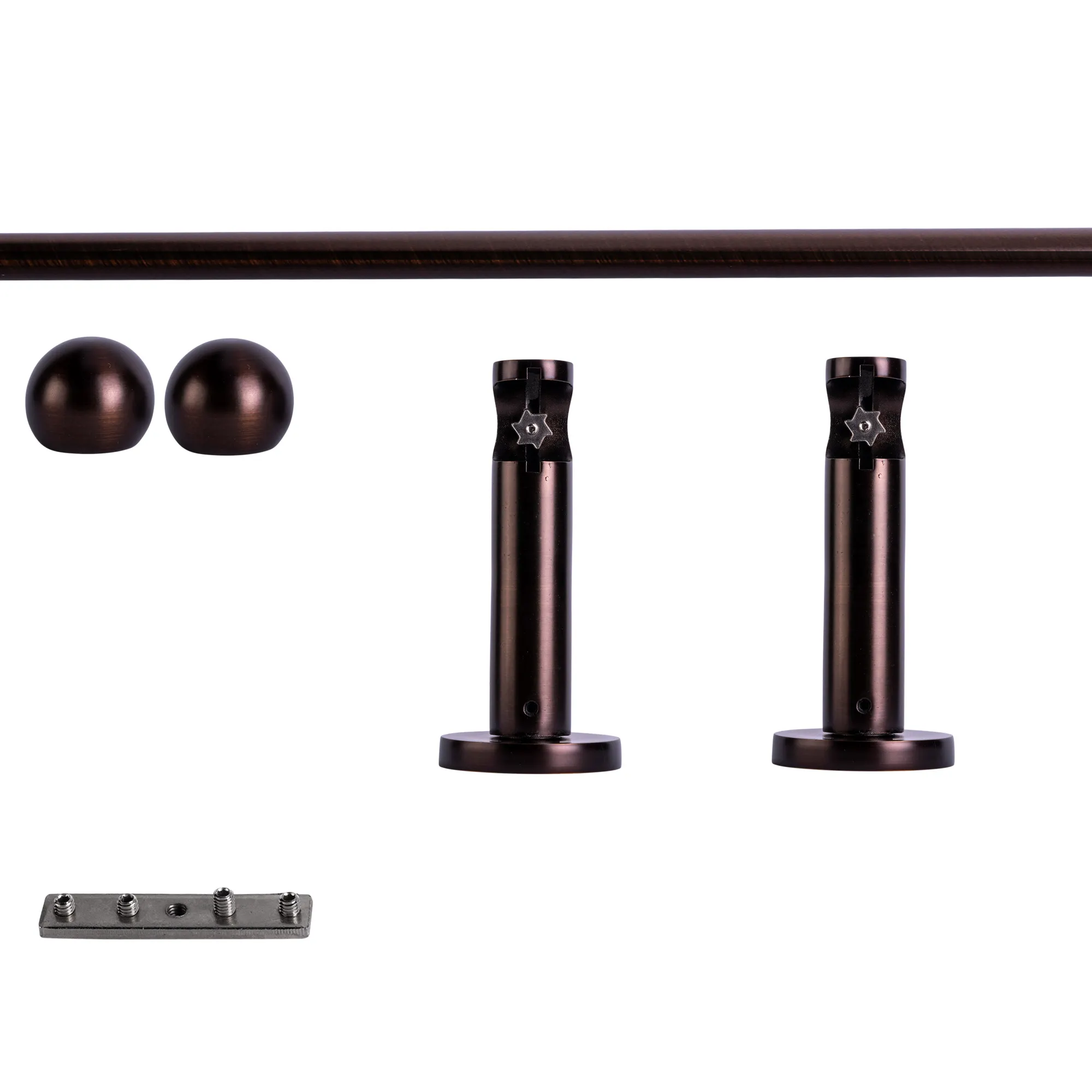 Zestaw karniszy z wewnętrzną szyną | 1 szyna, ⌀ 19 mm, 120 cm, brązowo-czerwony + Uchwyt ścienny, Końcówka w kształcie kuli