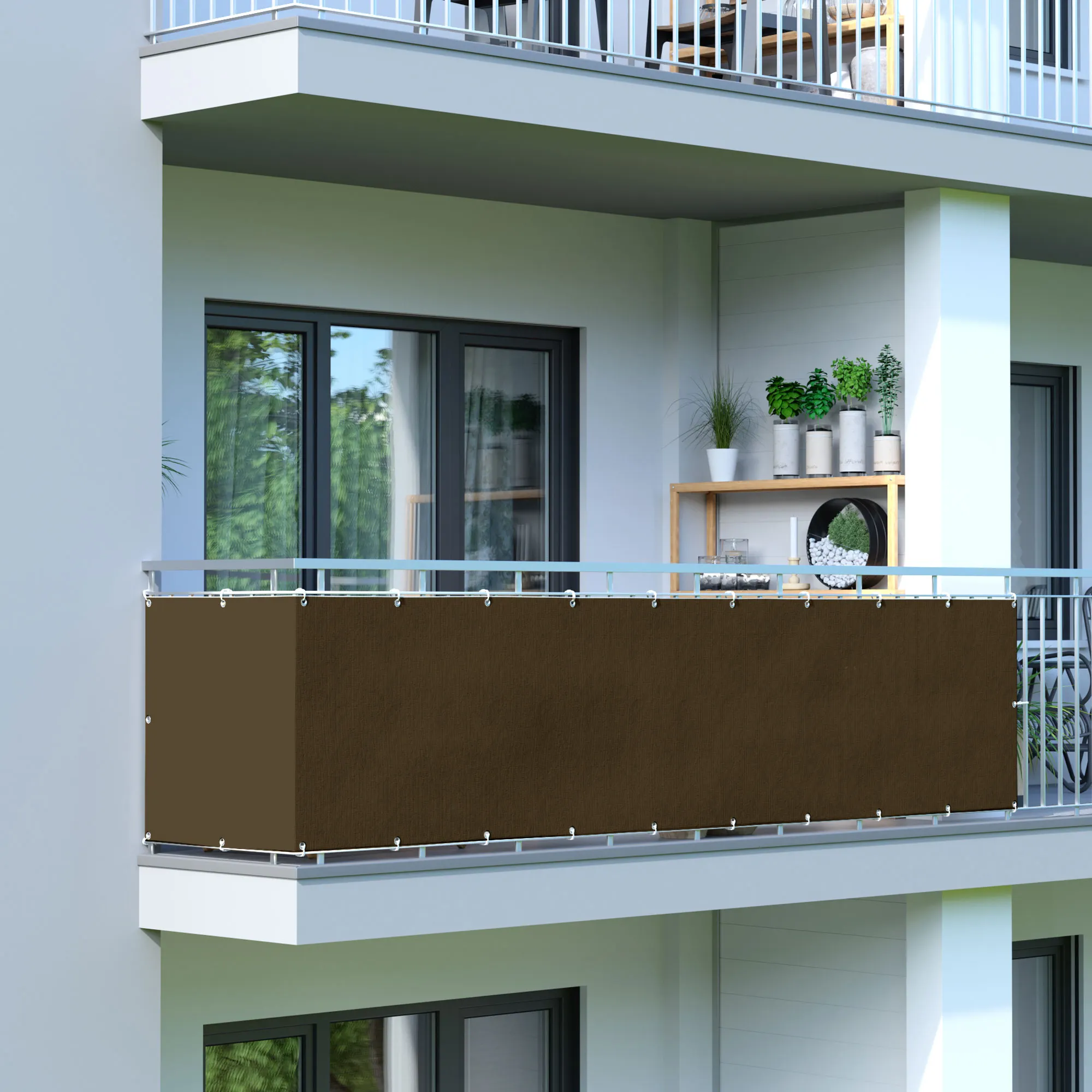 Taśma osłonowa PVC na balkon - Poliester / wodoodporna | 300 x 90 cm, brązowy