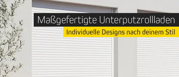 Maßgefertigte Unterputzrollläden an einem Gebäude, mit Fokus auf individuelle Designs