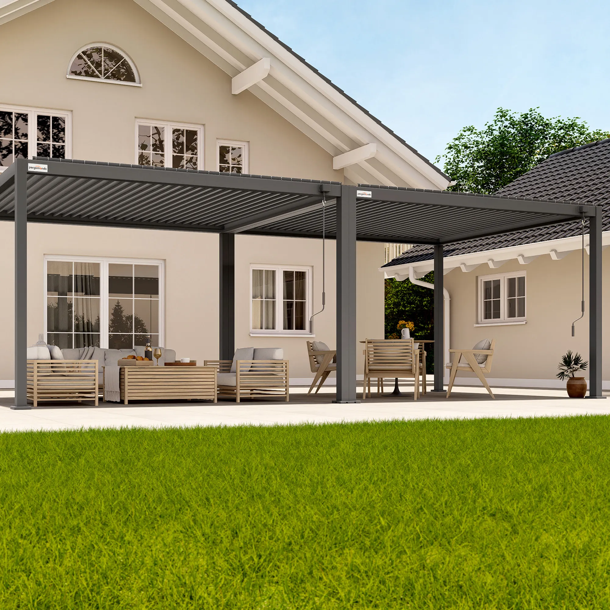 Pergola mit Lamellendach | 3 x 8 m, anthrazit